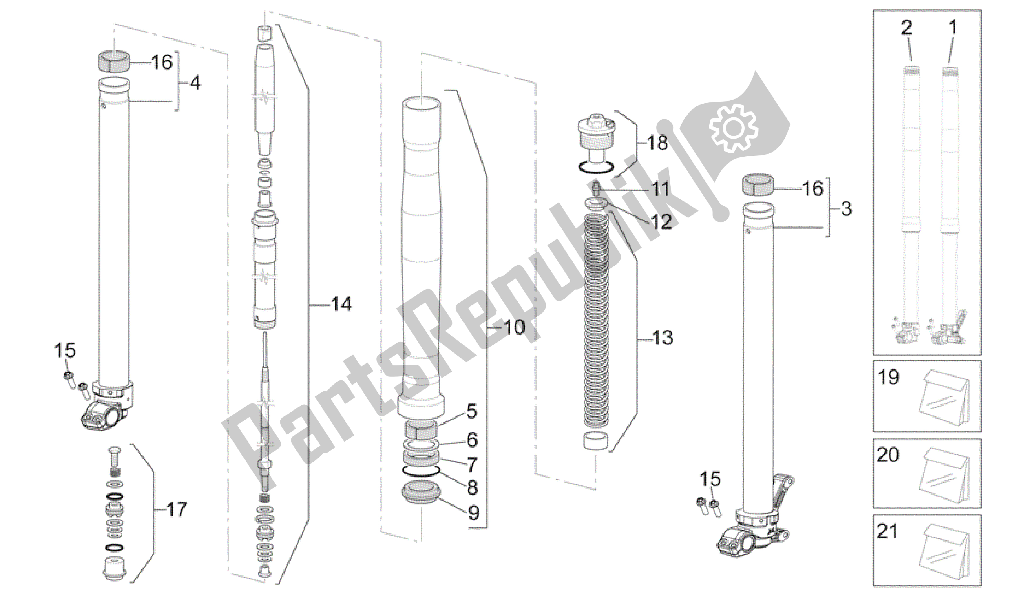 Todas as partes de Garfo Dianteiro I do Aprilia RXV 550 2009 - 2011