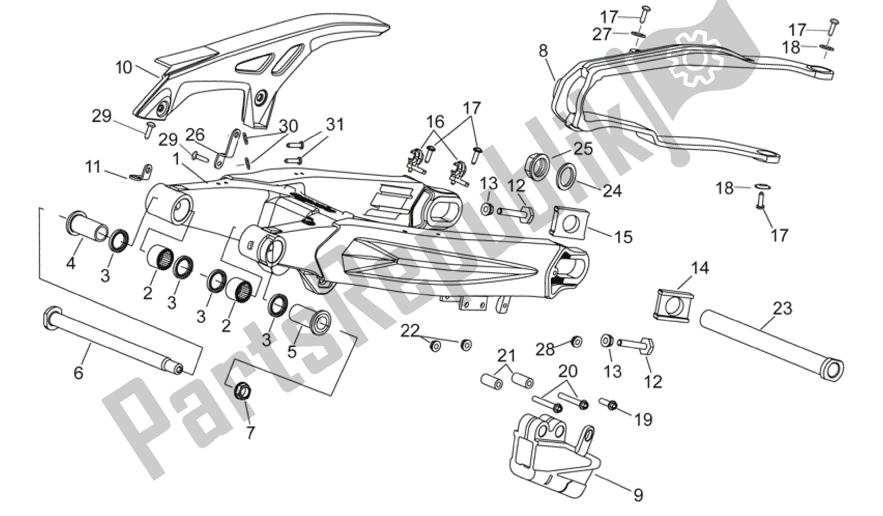 Alle onderdelen voor de Zwenkarm van de Aprilia RXV 550 2009 - 2011