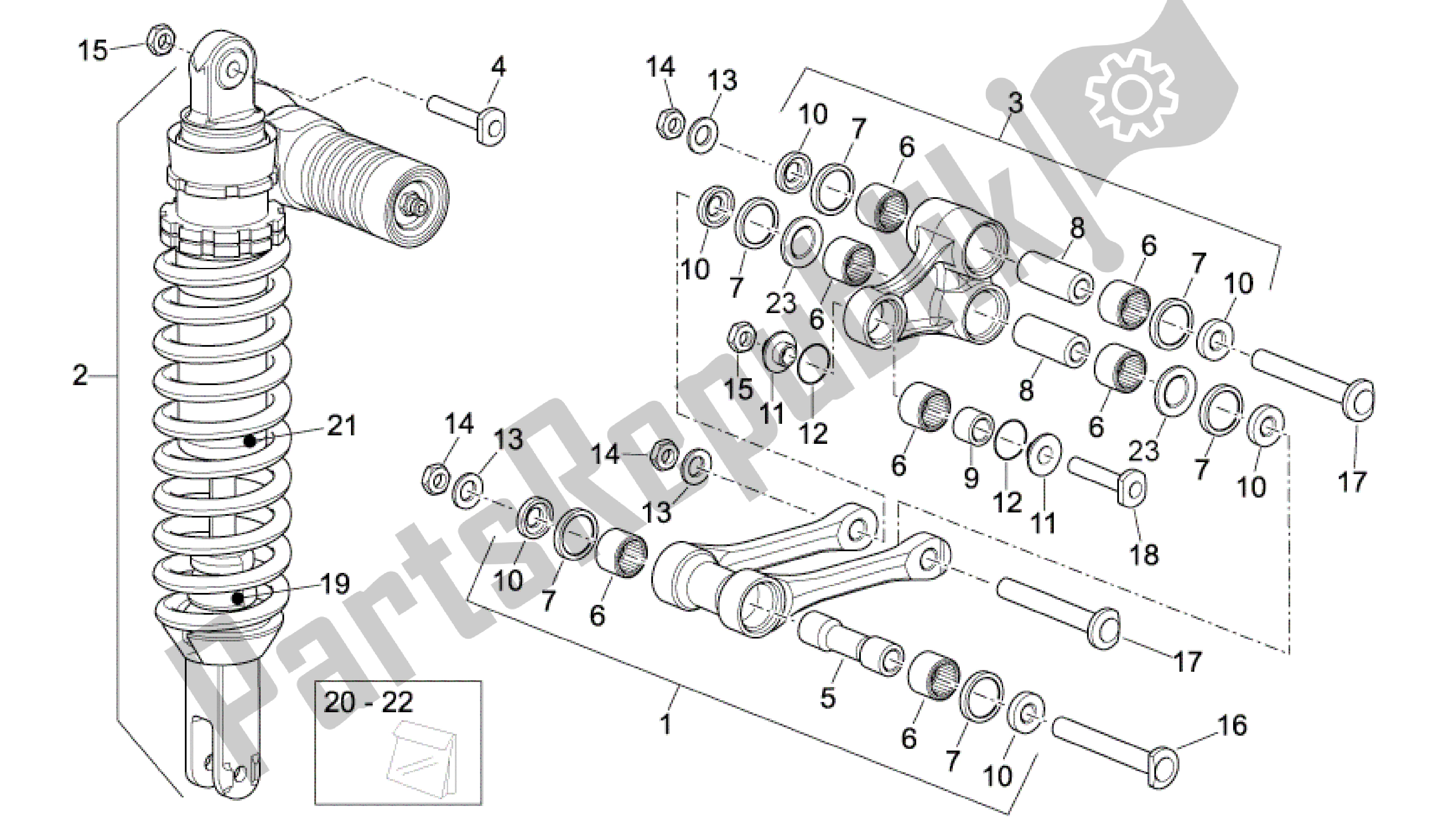 Alle onderdelen voor de Schokdemper Achter van de Aprilia RXV 550 2009 - 2011