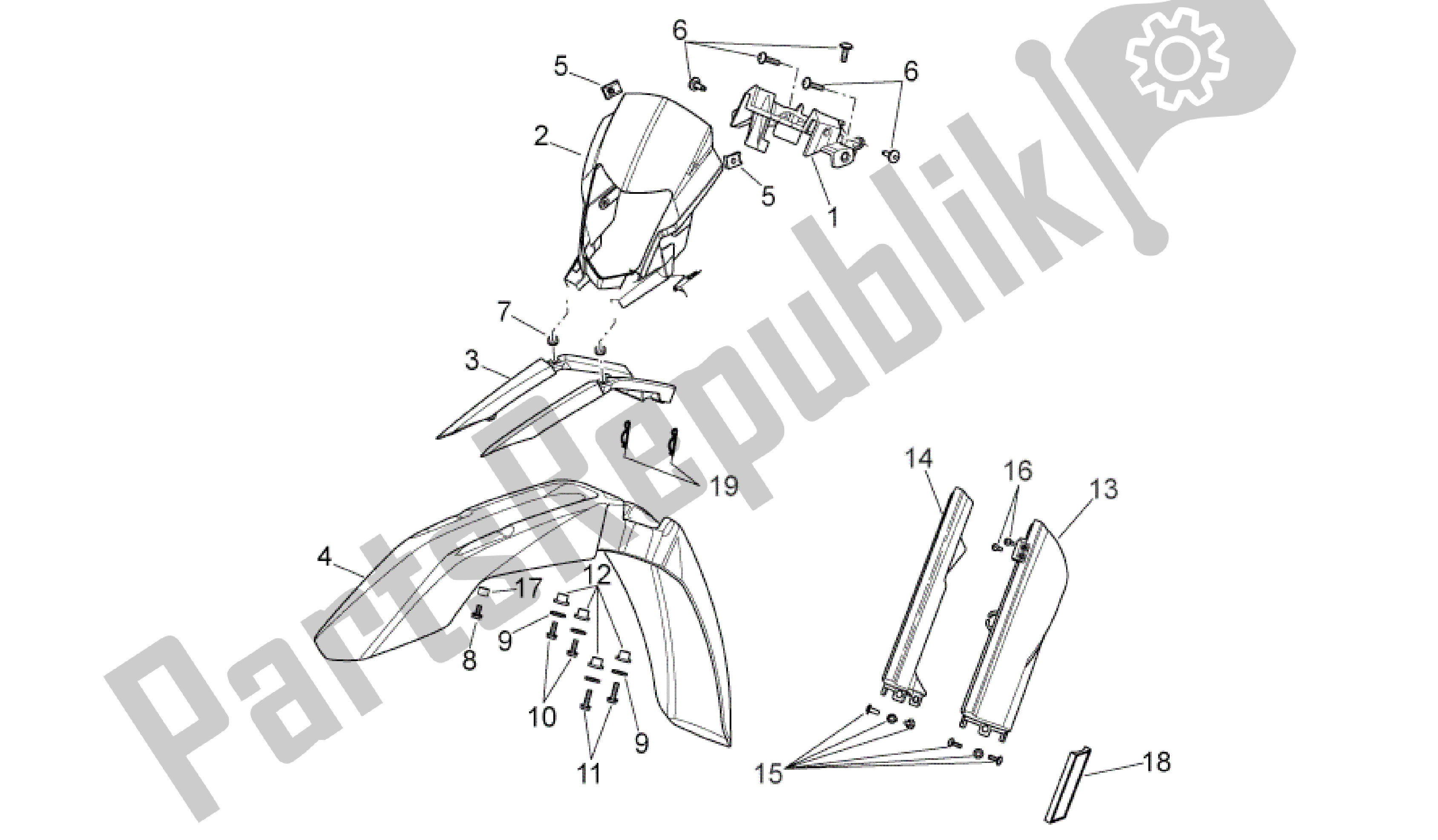 All parts for the Front Body I of the Aprilia RXV 550 2009 - 2011