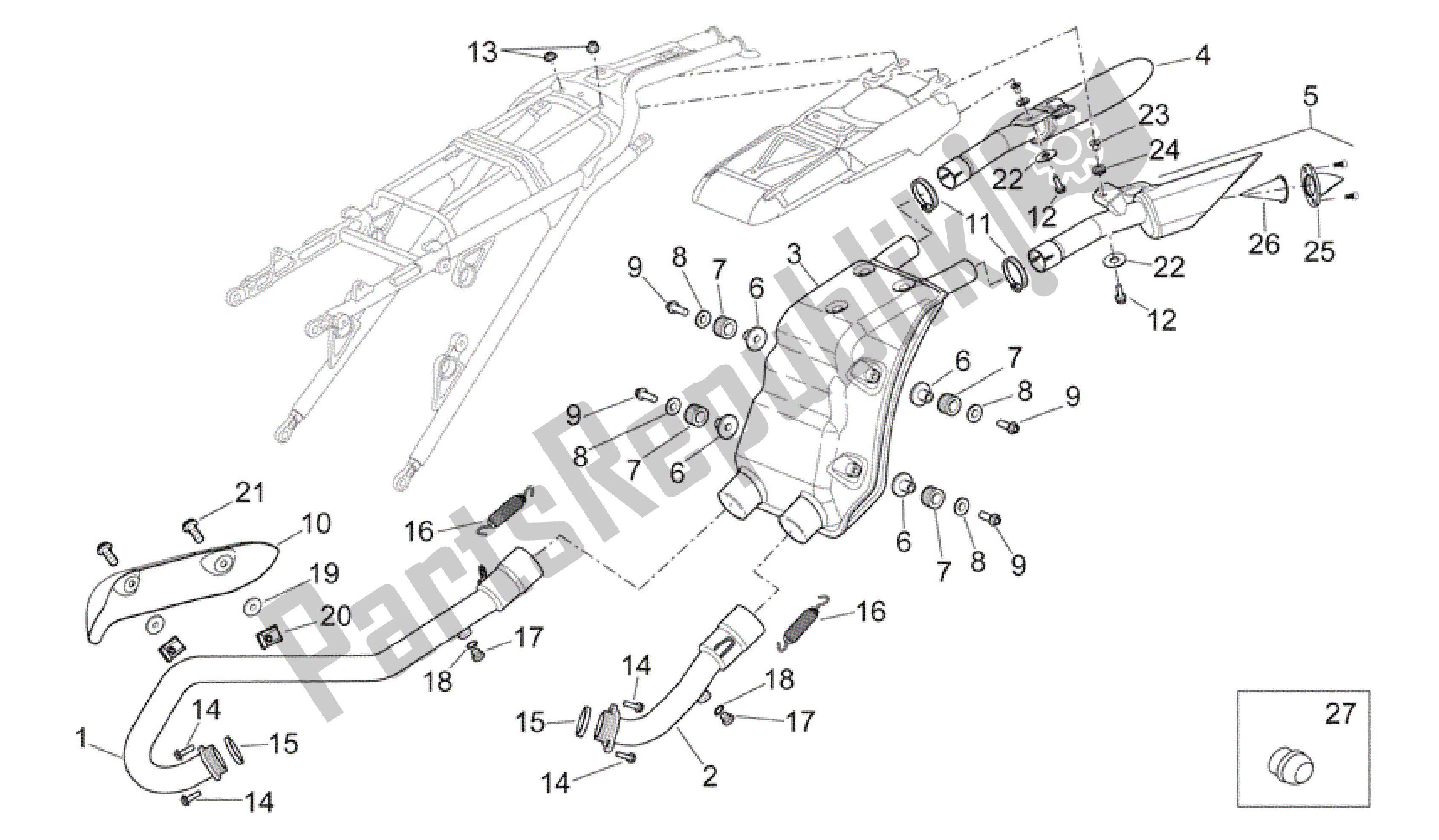 Alle onderdelen voor de Uitlaateenheid van de Aprilia RXV 550 2009 - 2011