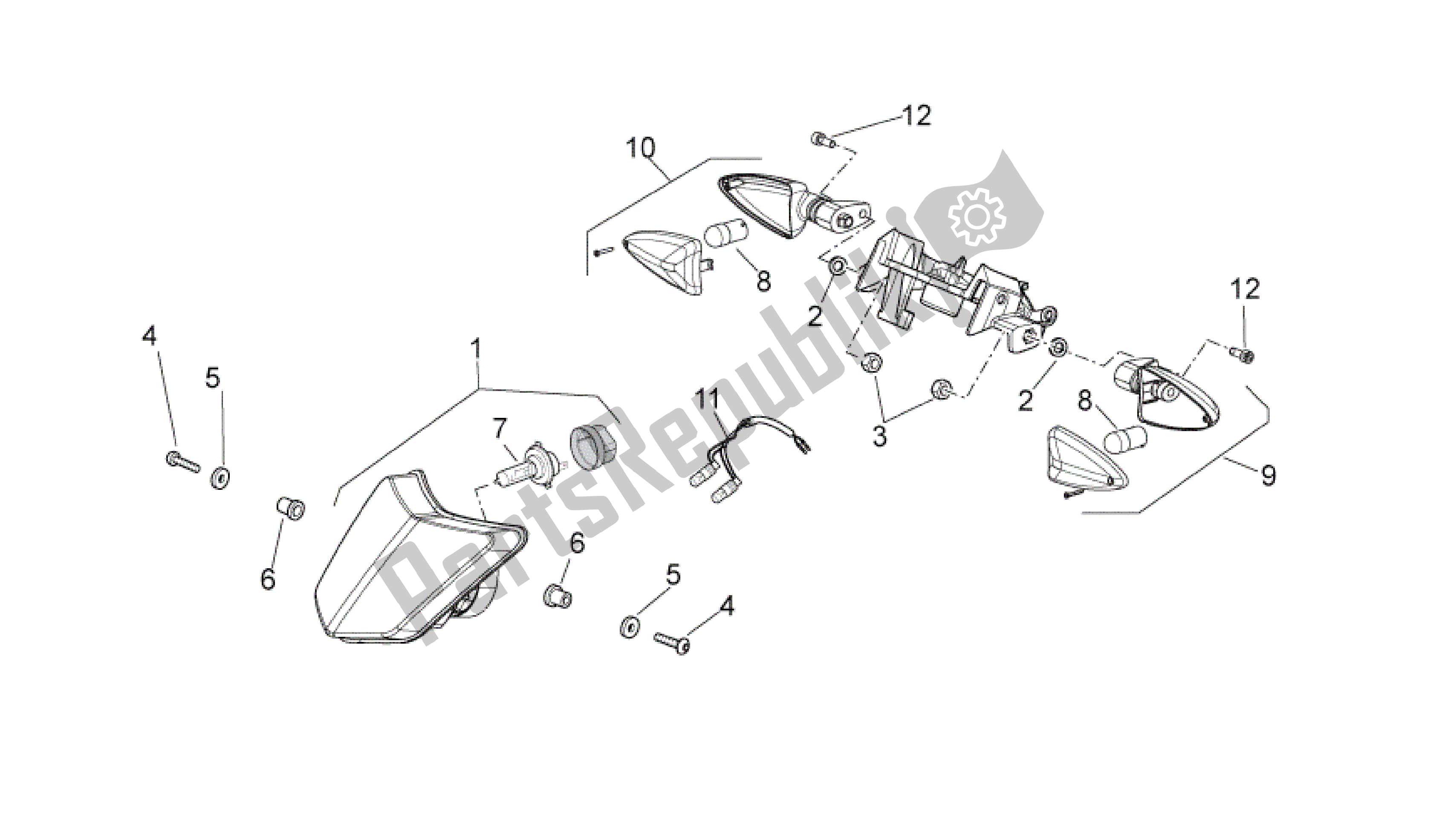 All parts for the Front Lights of the Aprilia RXV 550 2009 - 2011