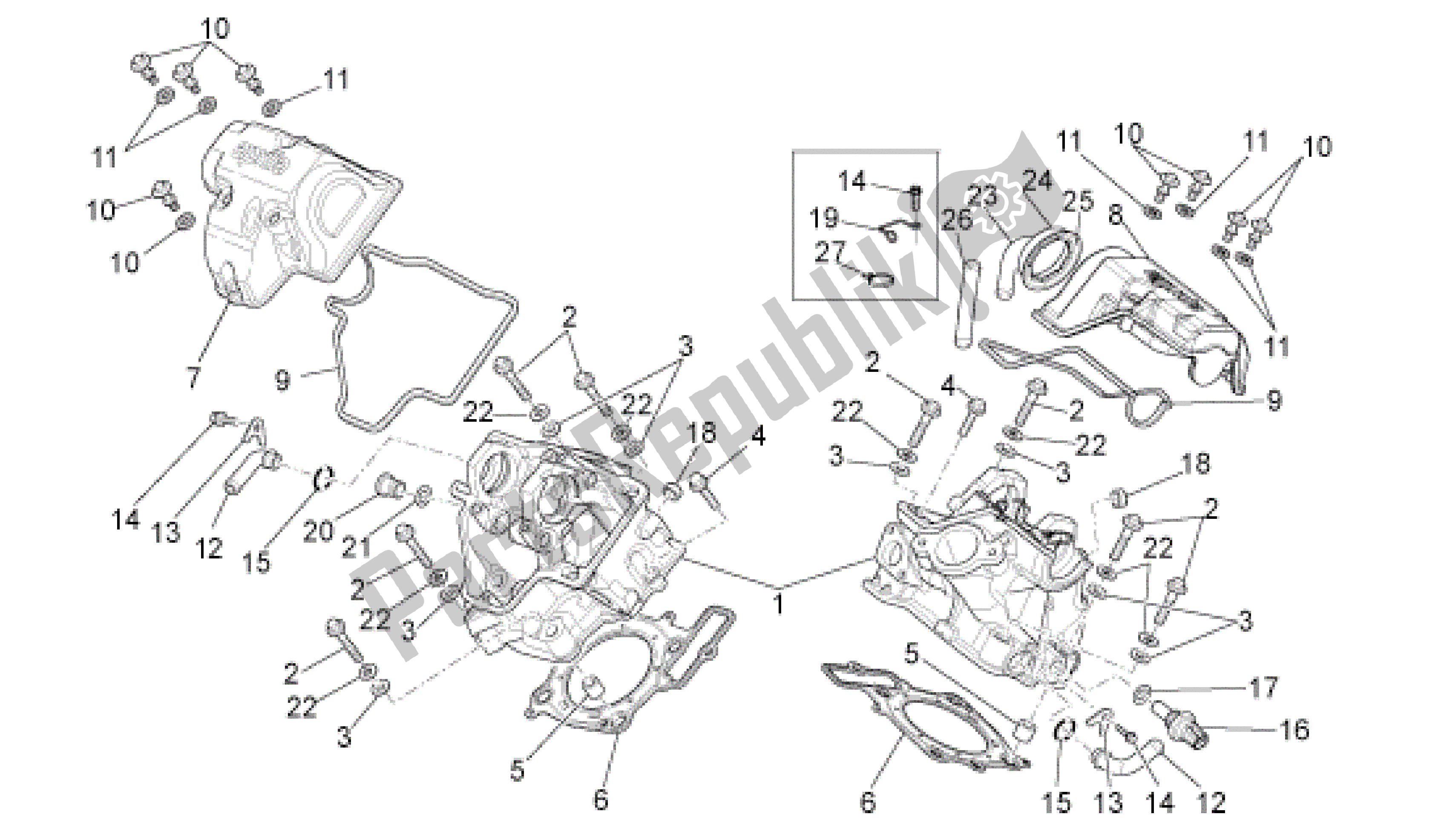 Tutte le parti per il Testata del Aprilia RXV 550 2009 - 2011