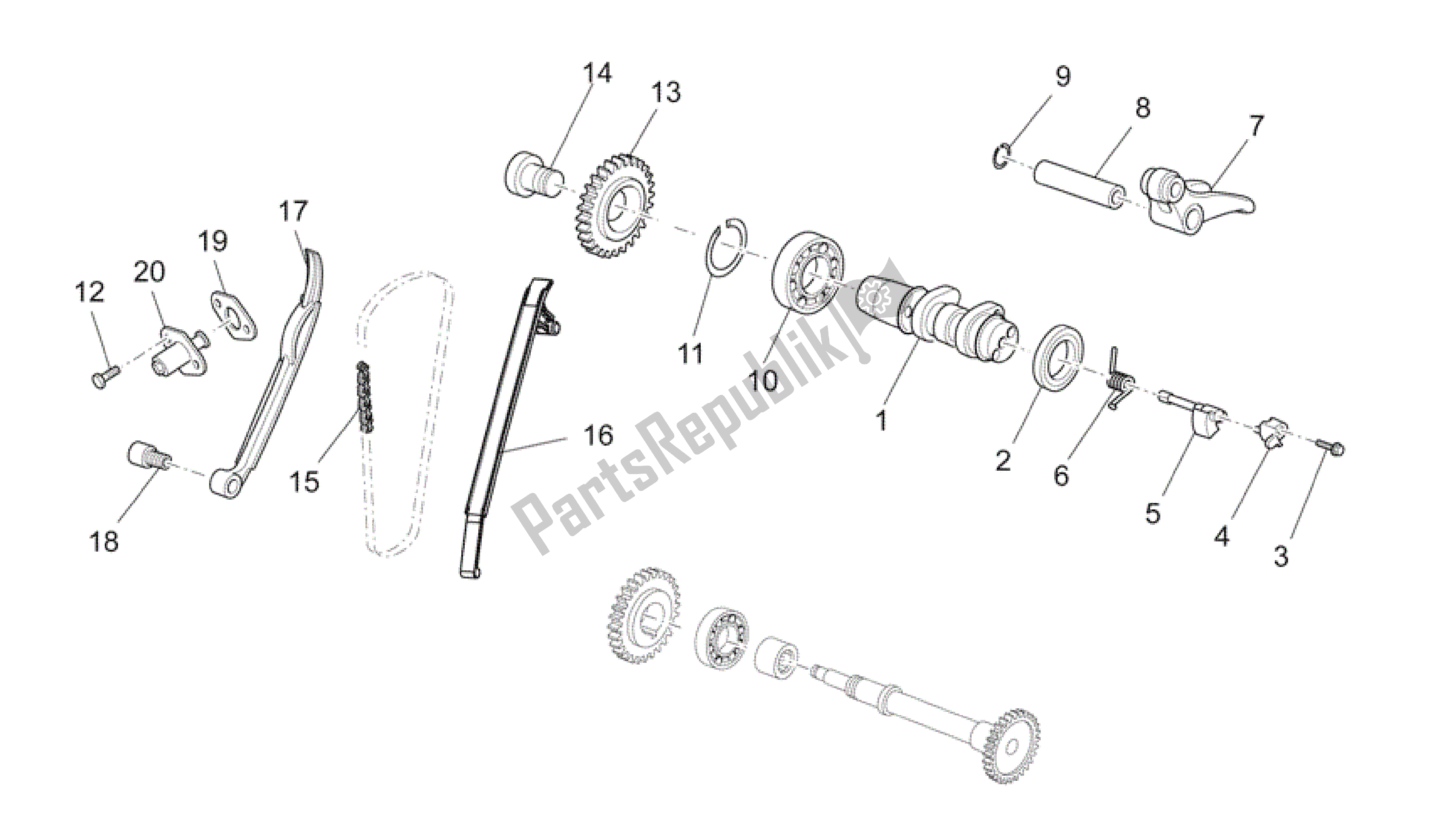 All parts for the Rear Cylinder Timing System of the Aprilia RXV 550 2009 - 2011