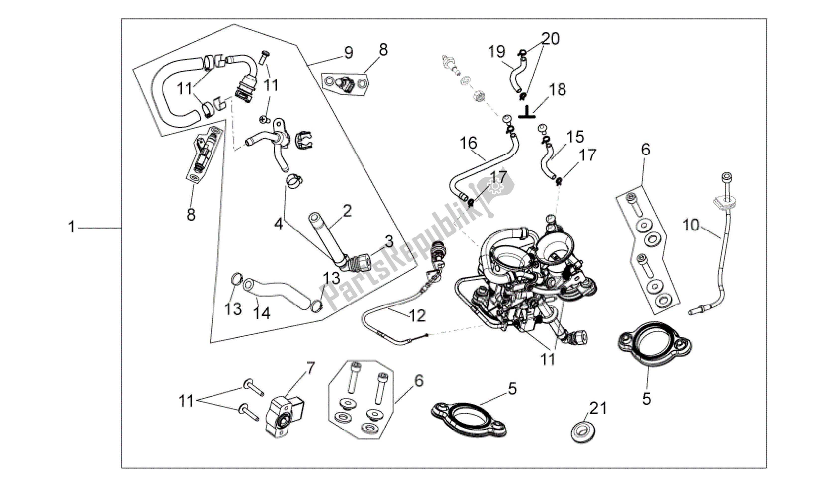 Alle onderdelen voor de Gasklephuis van de Aprilia RXV 550 2009 - 2011
