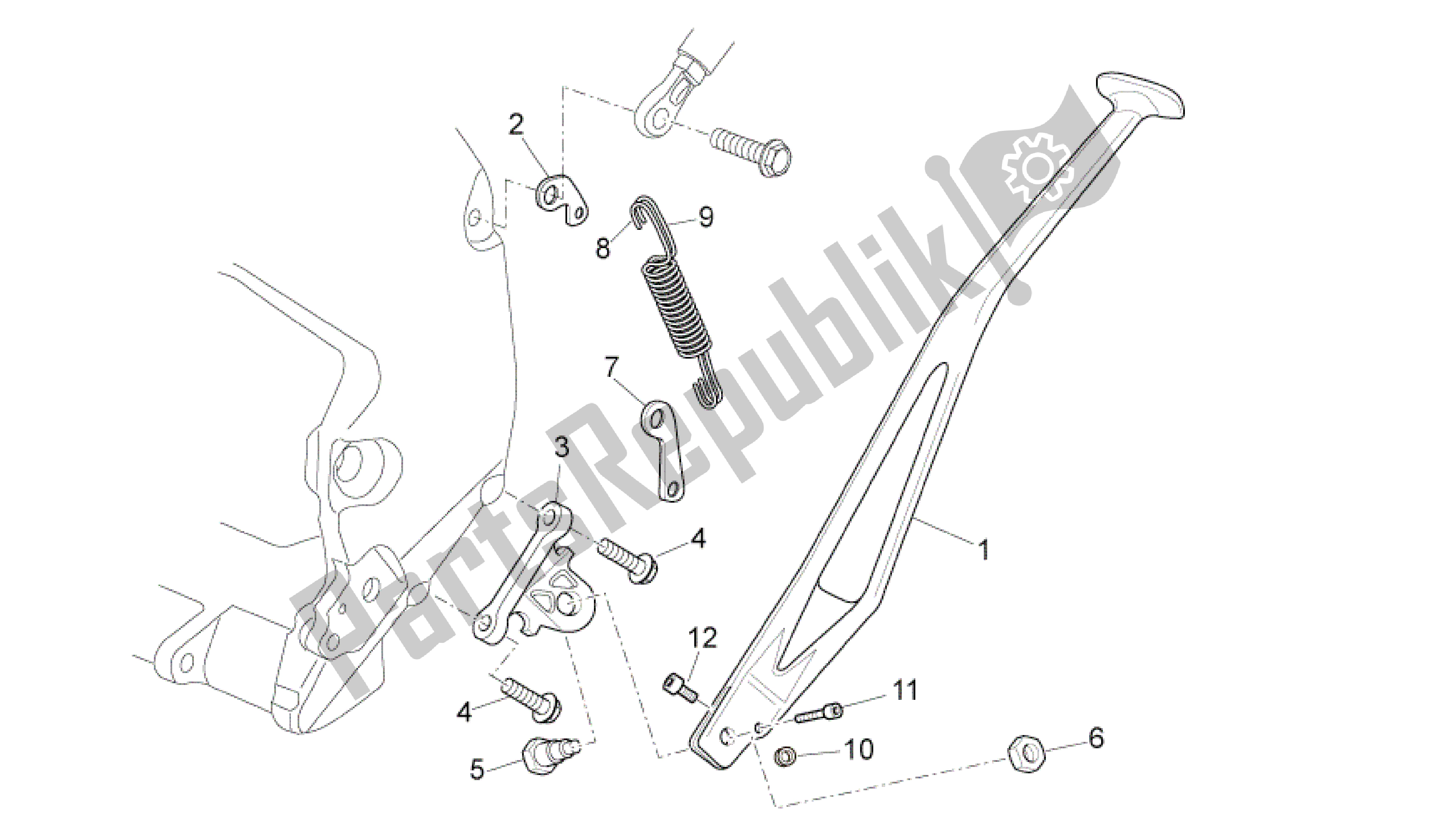 All parts for the Central Stand of the Aprilia SXV 450 2009 - 2011