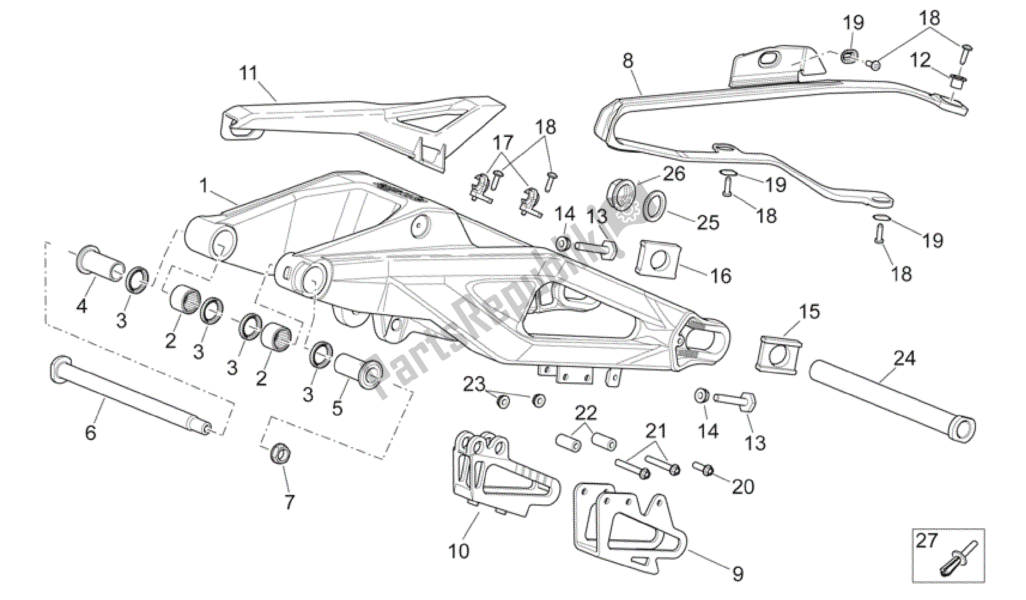 Alle onderdelen voor de Zwenkarm van de Aprilia SXV 450 2009 - 2011