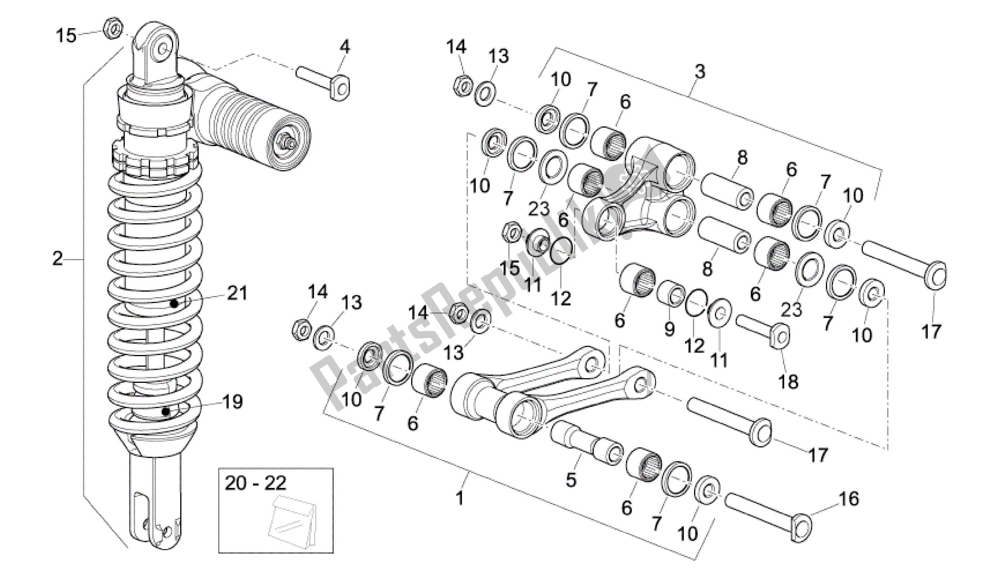 All parts for the Rear Shock Absorber of the Aprilia SXV 450 2009 - 2011