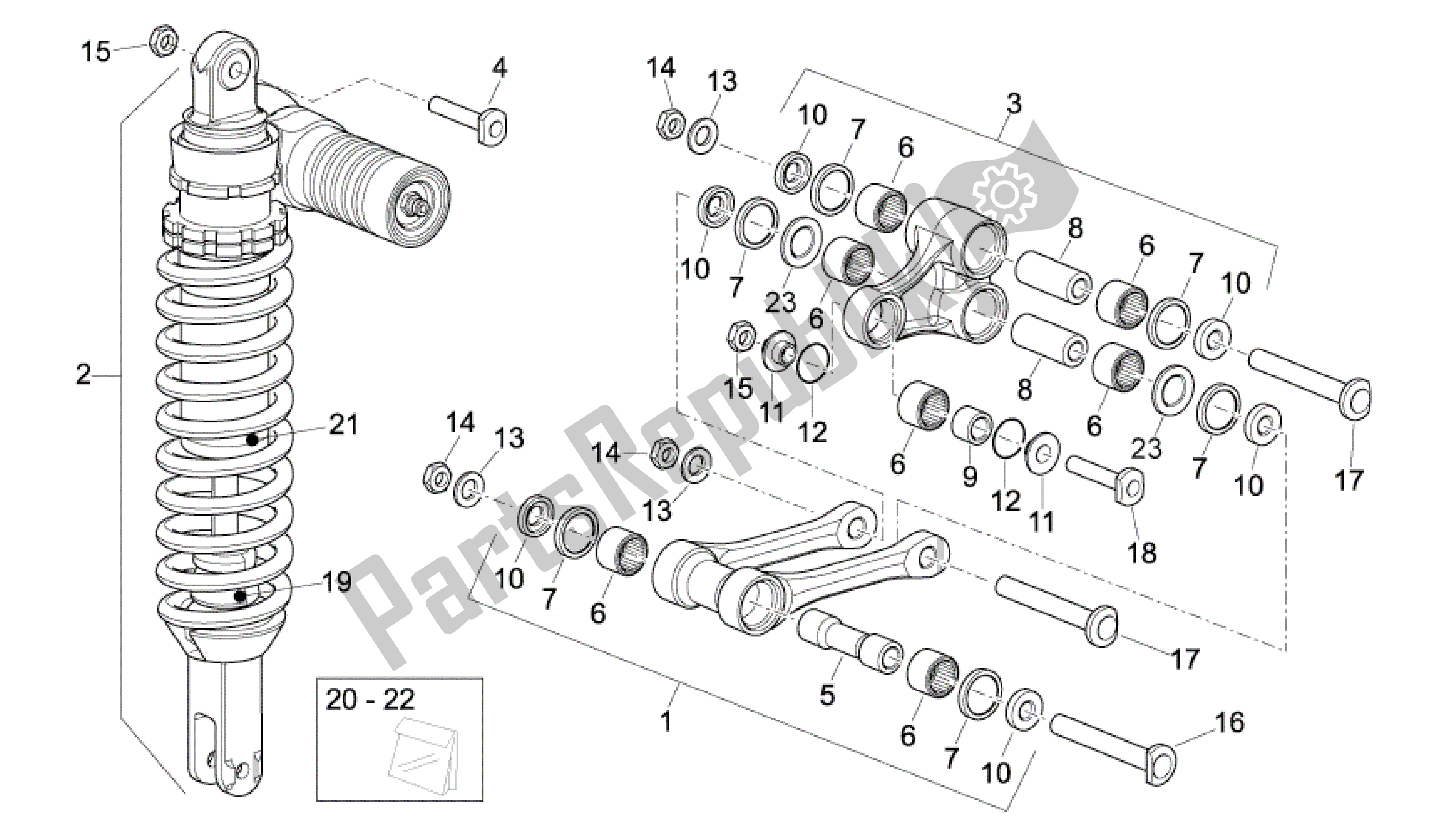 All parts for the Rear Shock Absorber of the Aprilia SXV 450 2009 - 2011