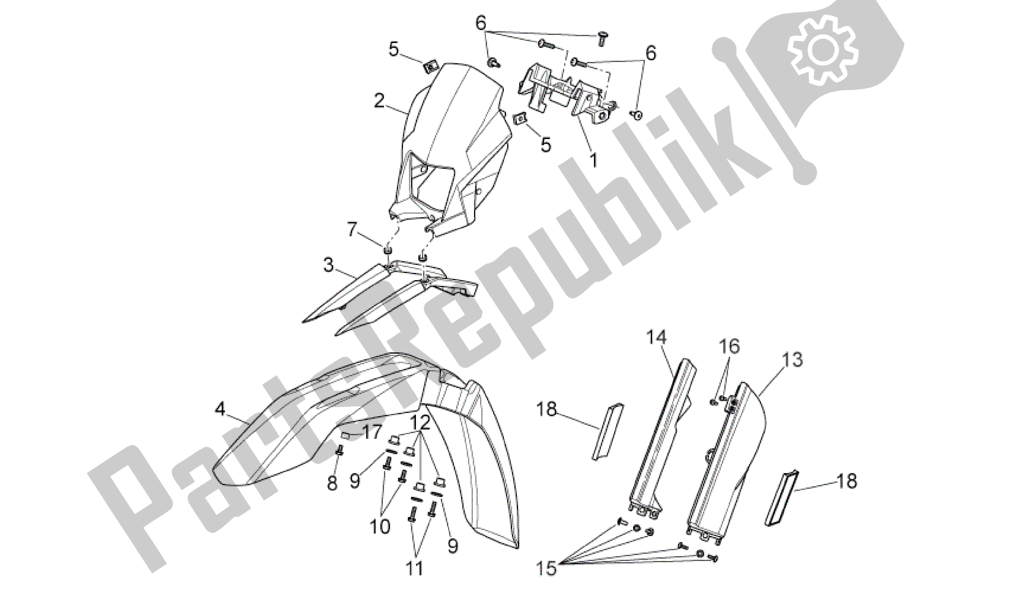 All parts for the Front Body I of the Aprilia SXV 450 2009 - 2011