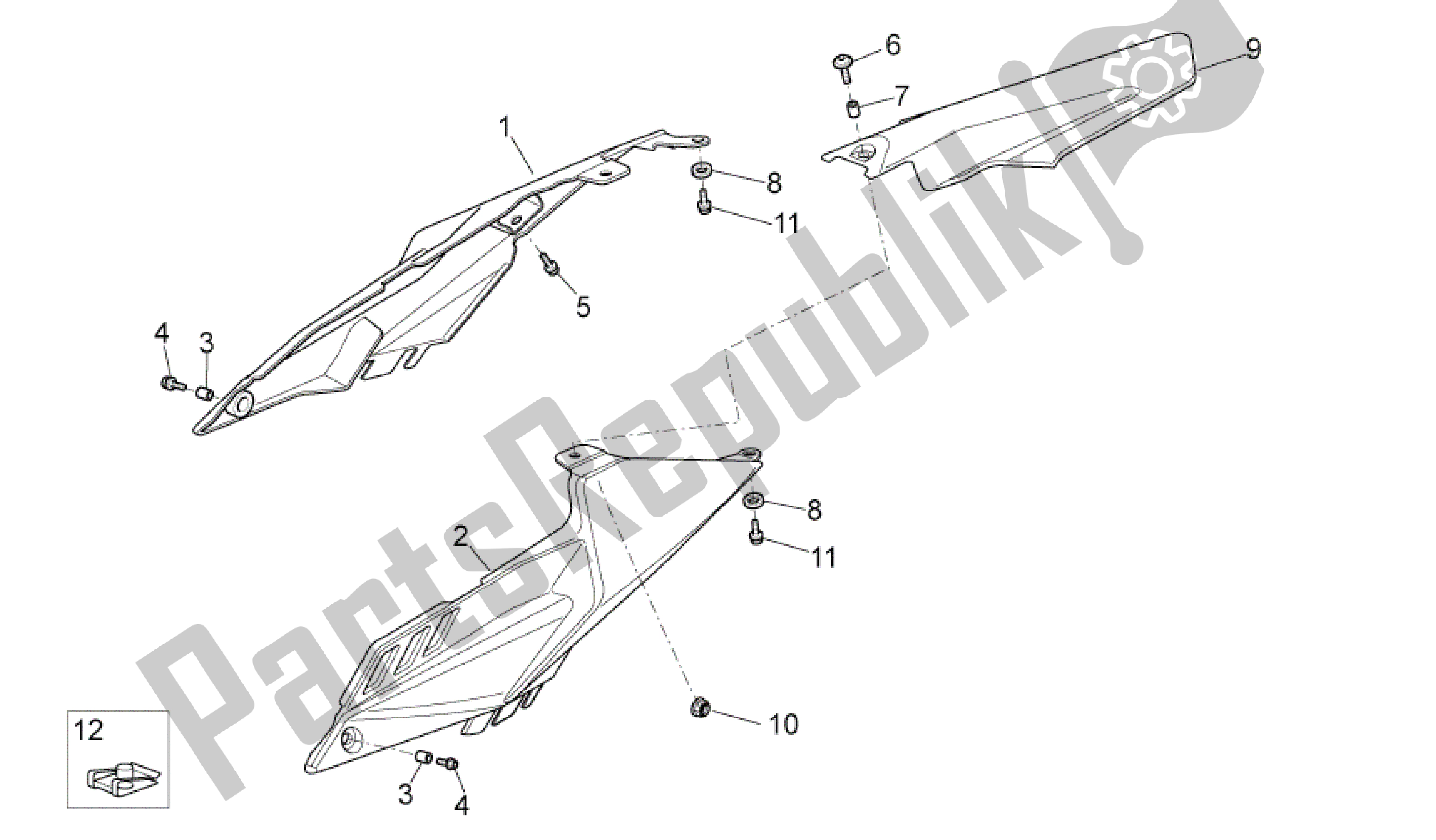 Alle onderdelen voor de Achterlichaam I van de Aprilia SXV 450 2009 - 2011