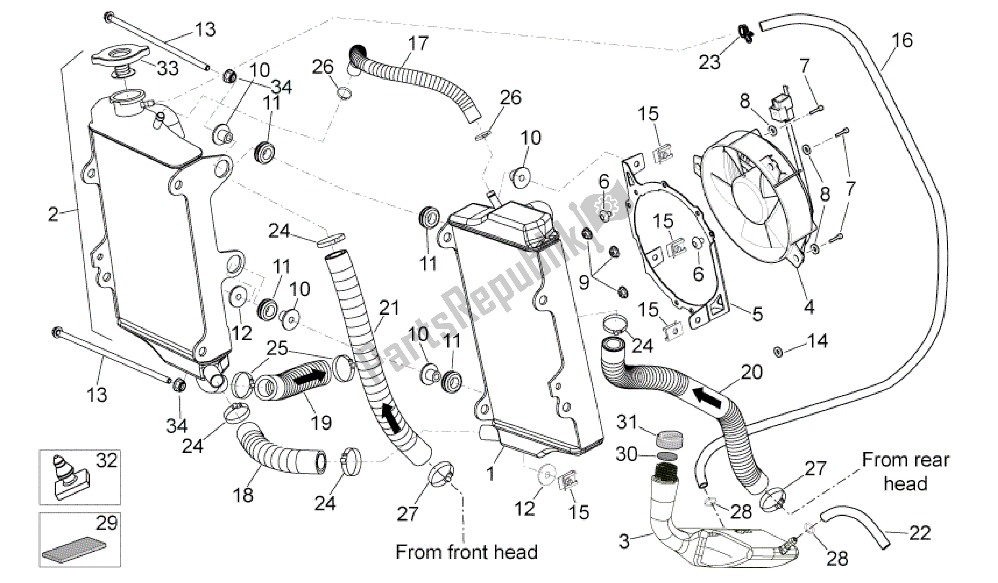 Alle onderdelen voor de Koelsysteem van de Aprilia SXV 450 2009 - 2011