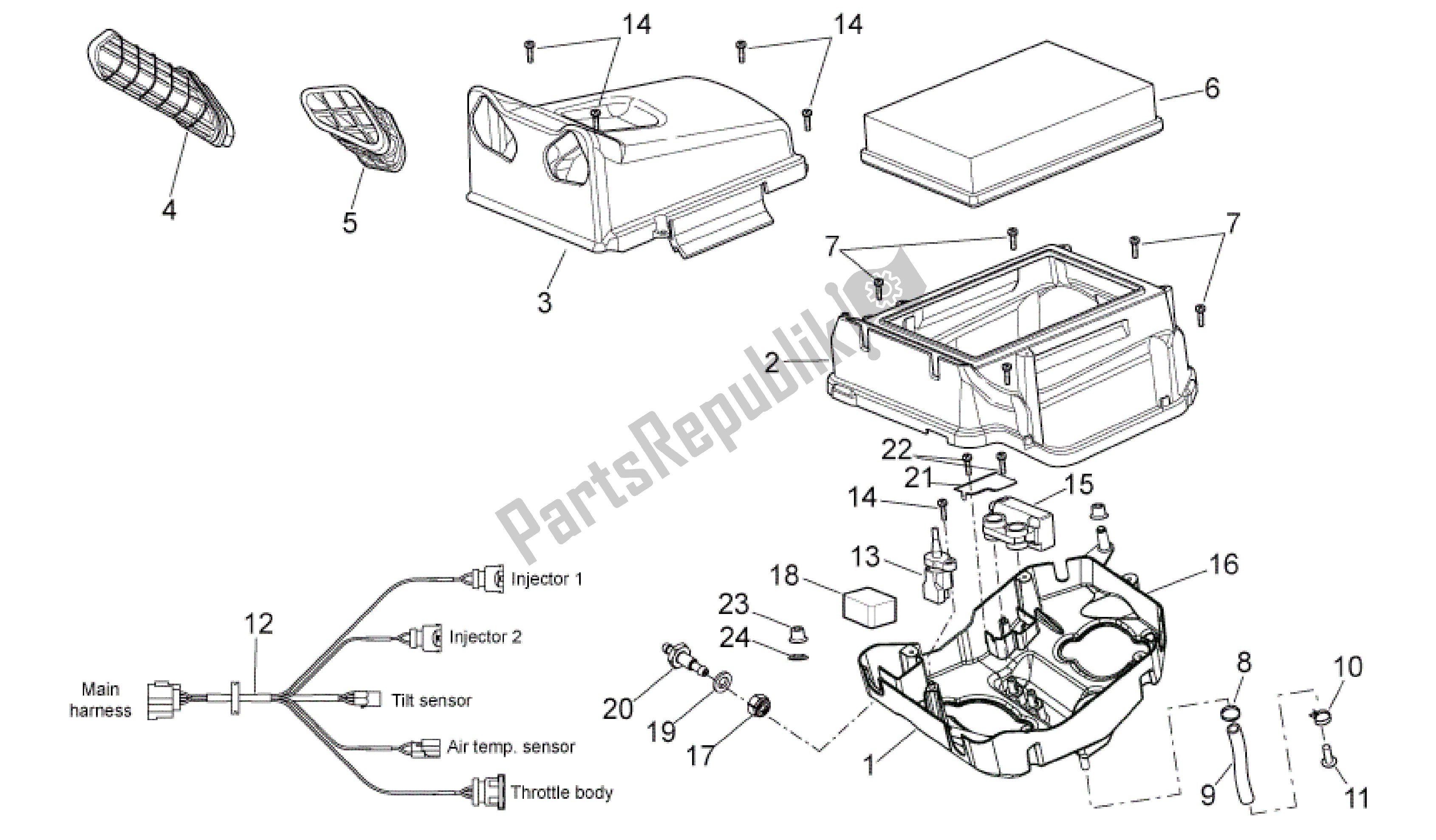 Tutte le parti per il Air Box del Aprilia SXV 450 2009 - 2011