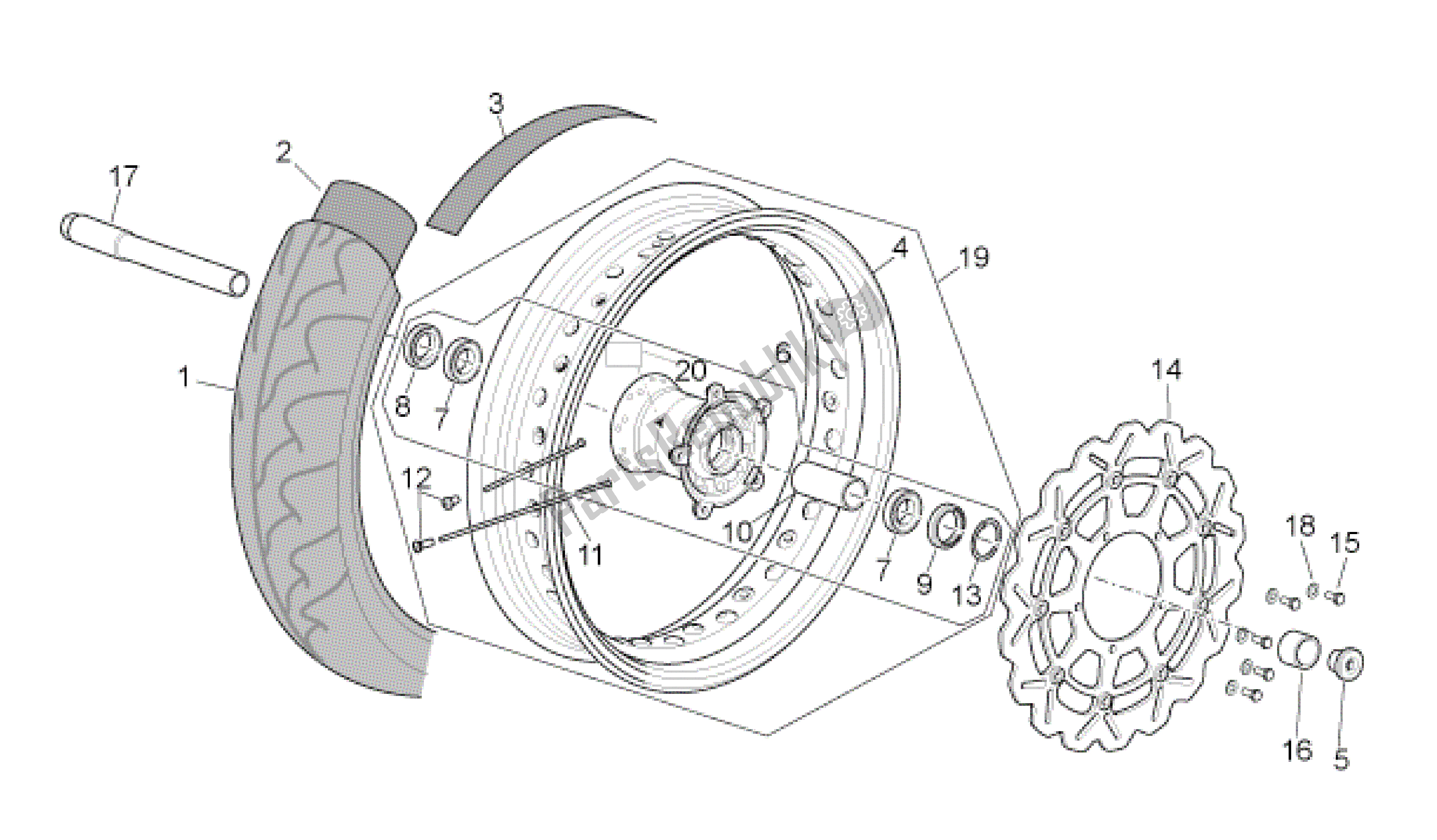 All parts for the Front Wheel of the Aprilia SXV 450 2009 - 2011