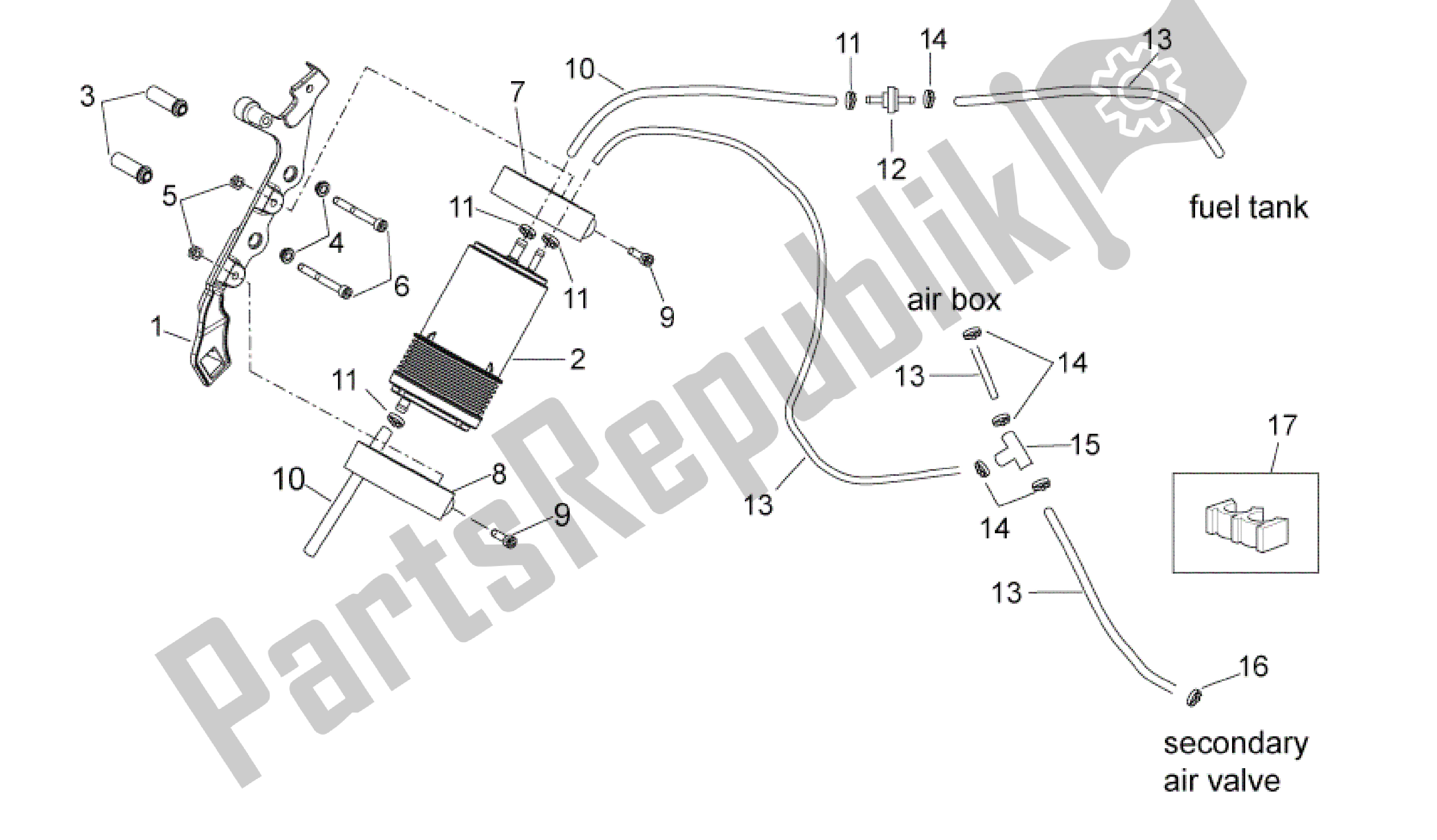 All parts for the Fuel Vapour Recover System of the Aprilia SXV 450 2009 - 2011
