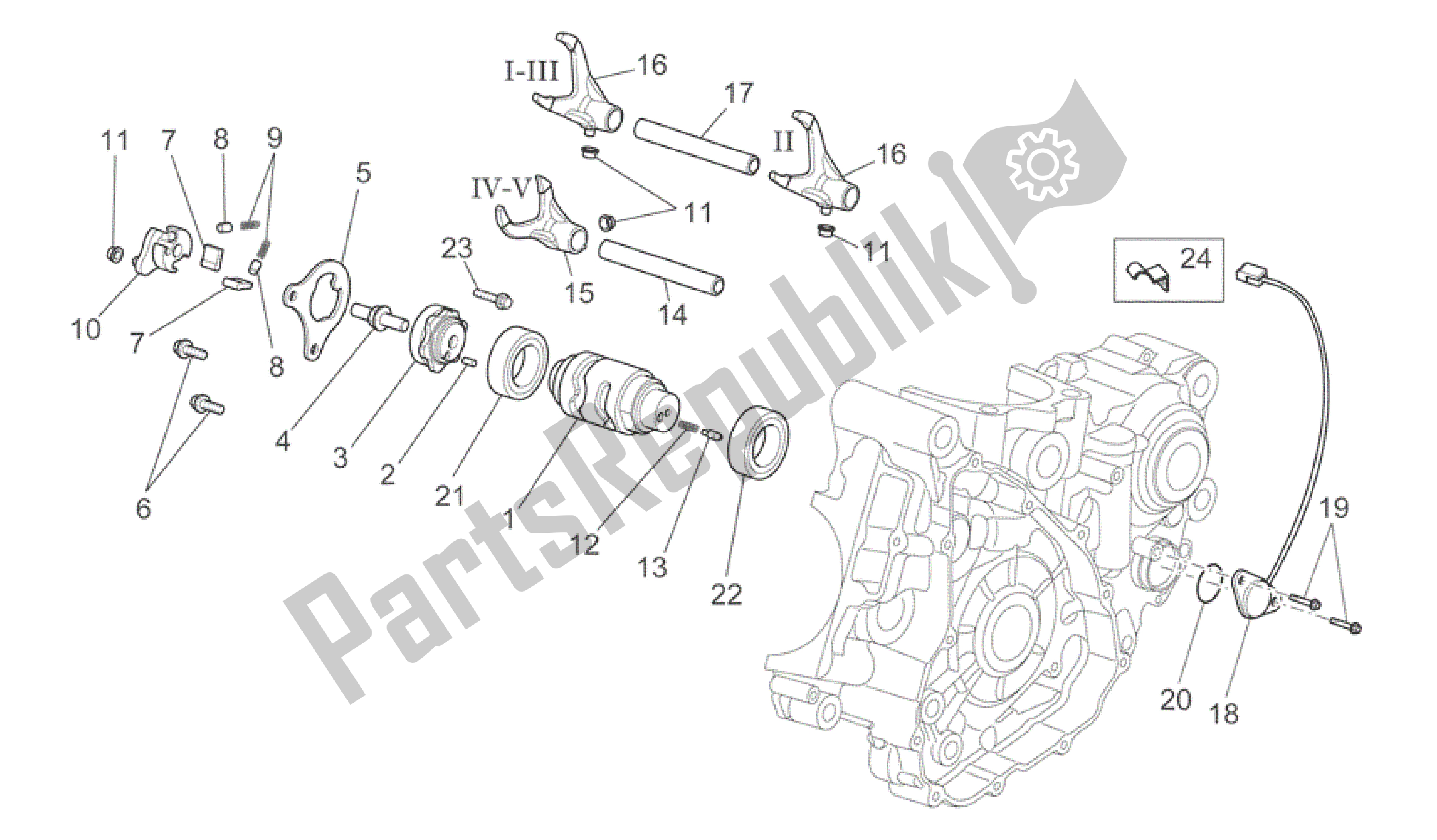 All parts for the Gear Box Selector Ii of the Aprilia SXV 450 2009 - 2011