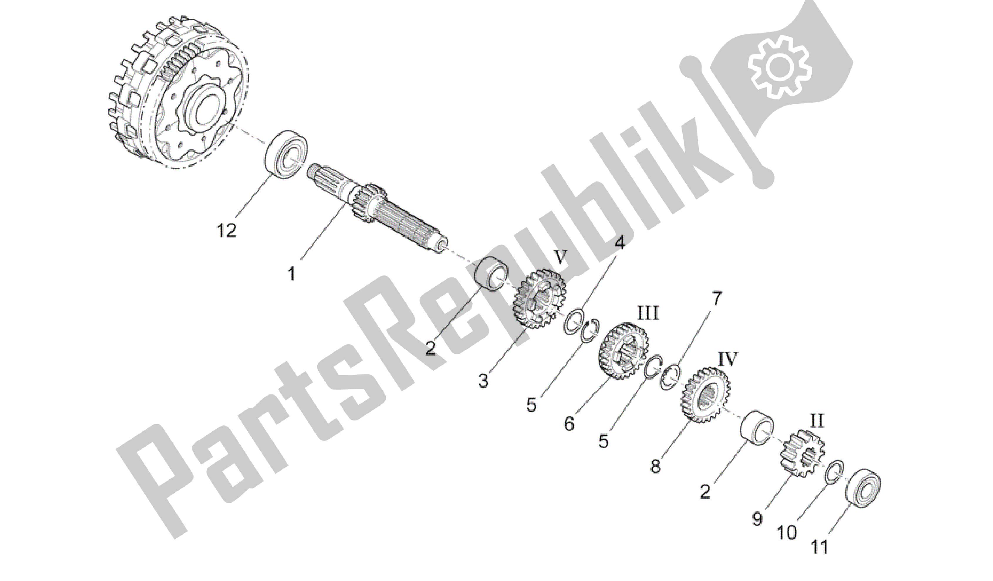 All parts for the Primary Gear Shaft of the Aprilia SXV 450 2009 - 2011