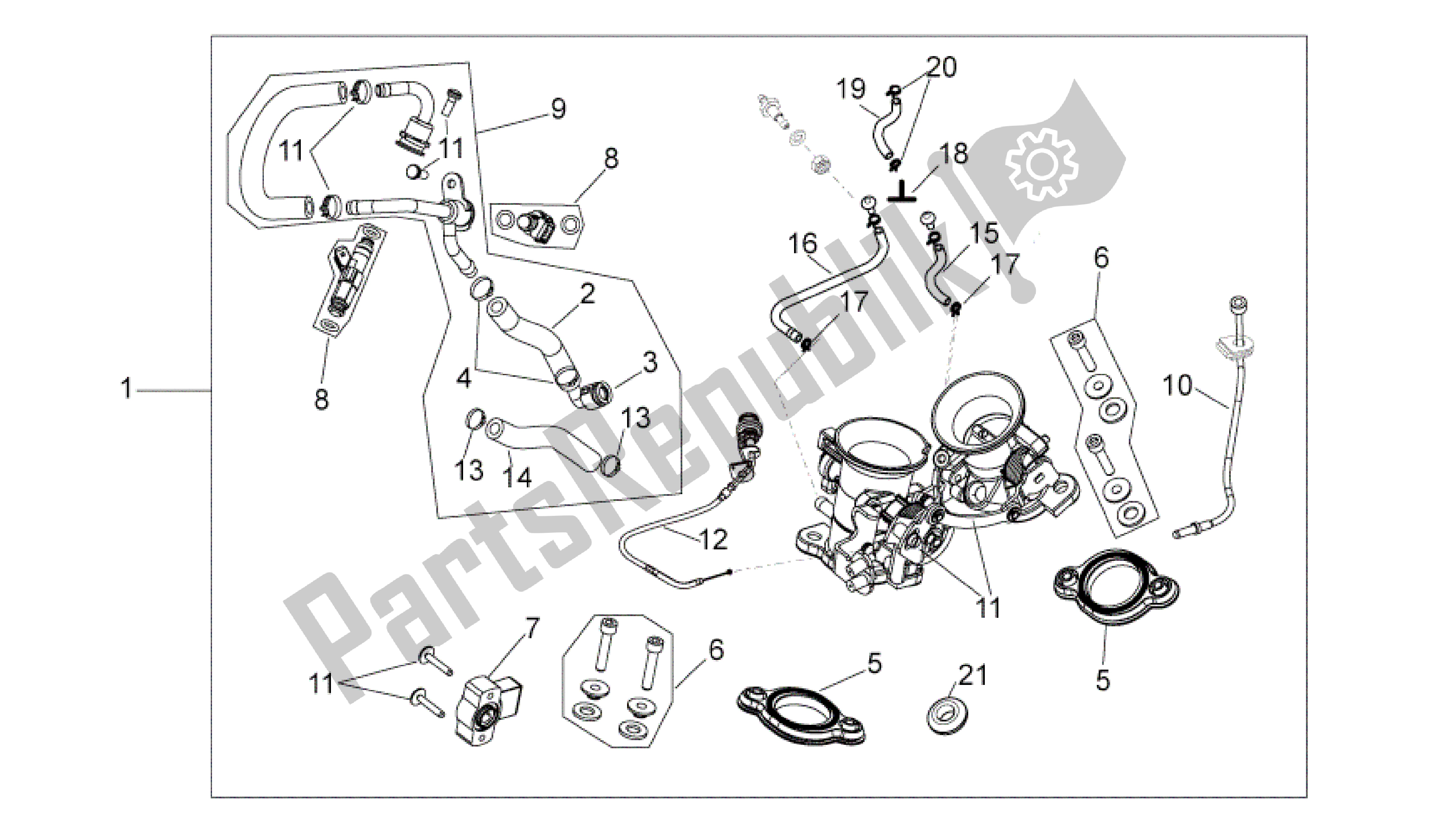 Alle Teile für das Drosselklappengehäuse des Aprilia SXV 450 2009 - 2011