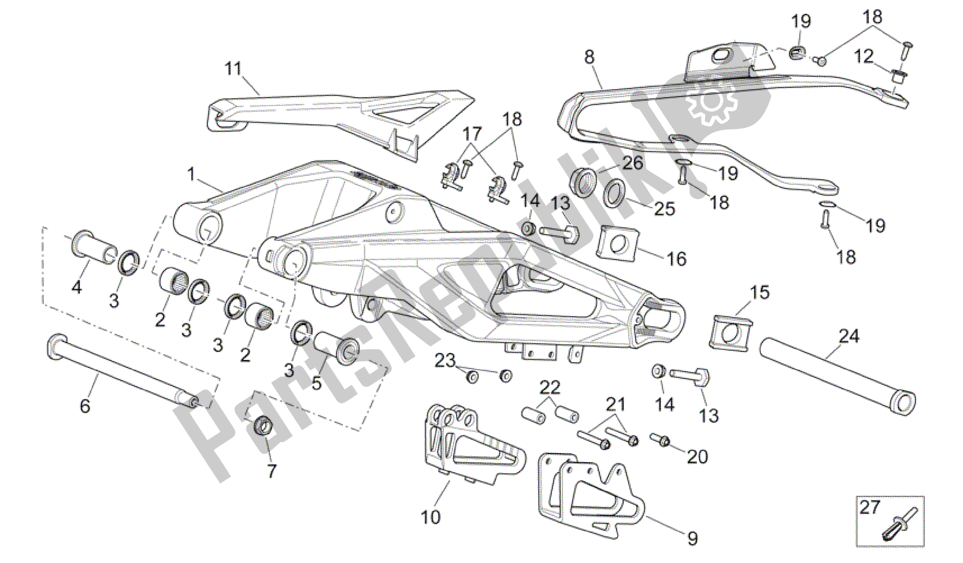 Alle onderdelen voor de Zwenkarm van de Aprilia SXV 550 2009 - 2011