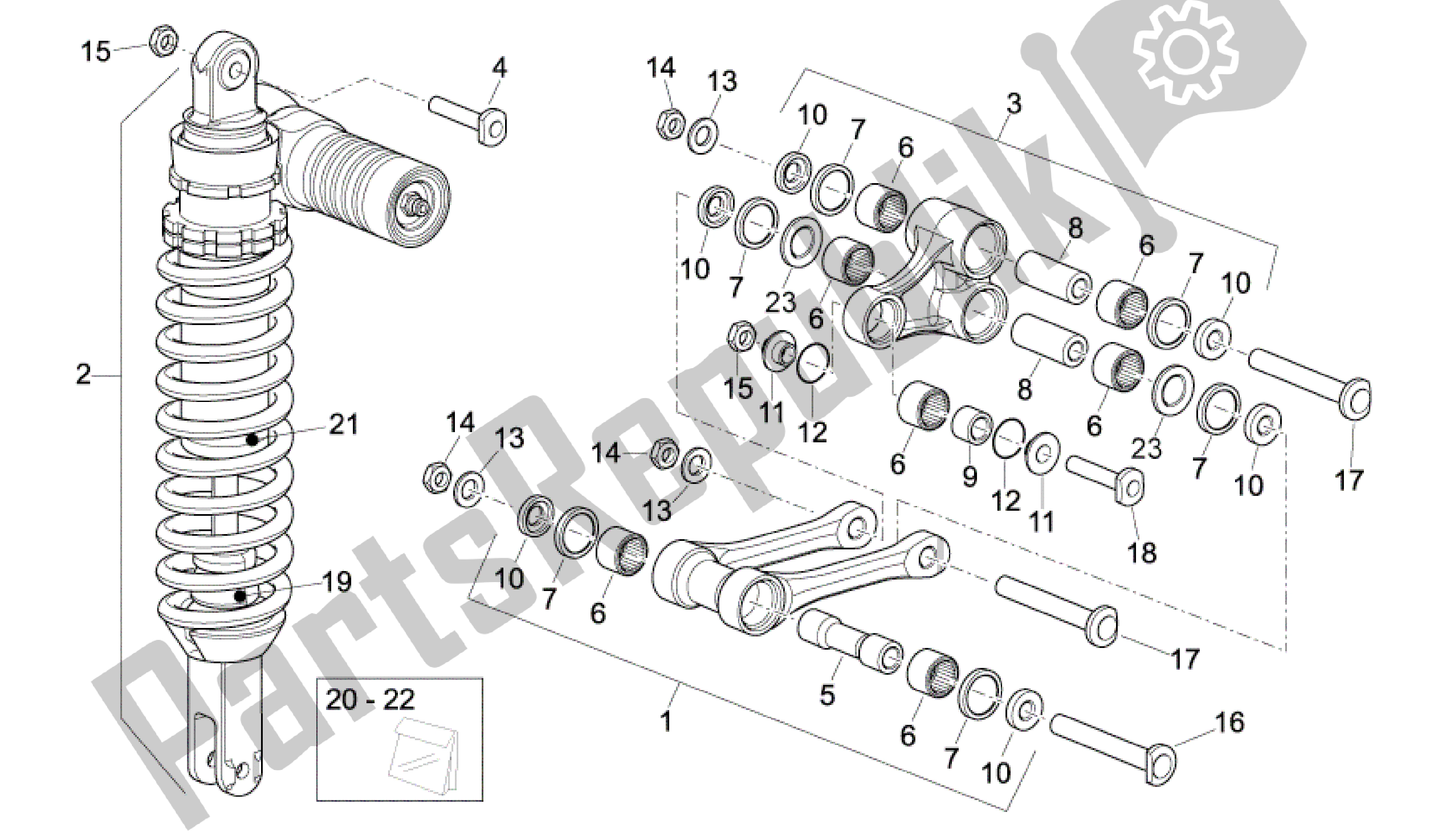 Alle onderdelen voor de Schokdemper Achter van de Aprilia SXV 550 2009 - 2011