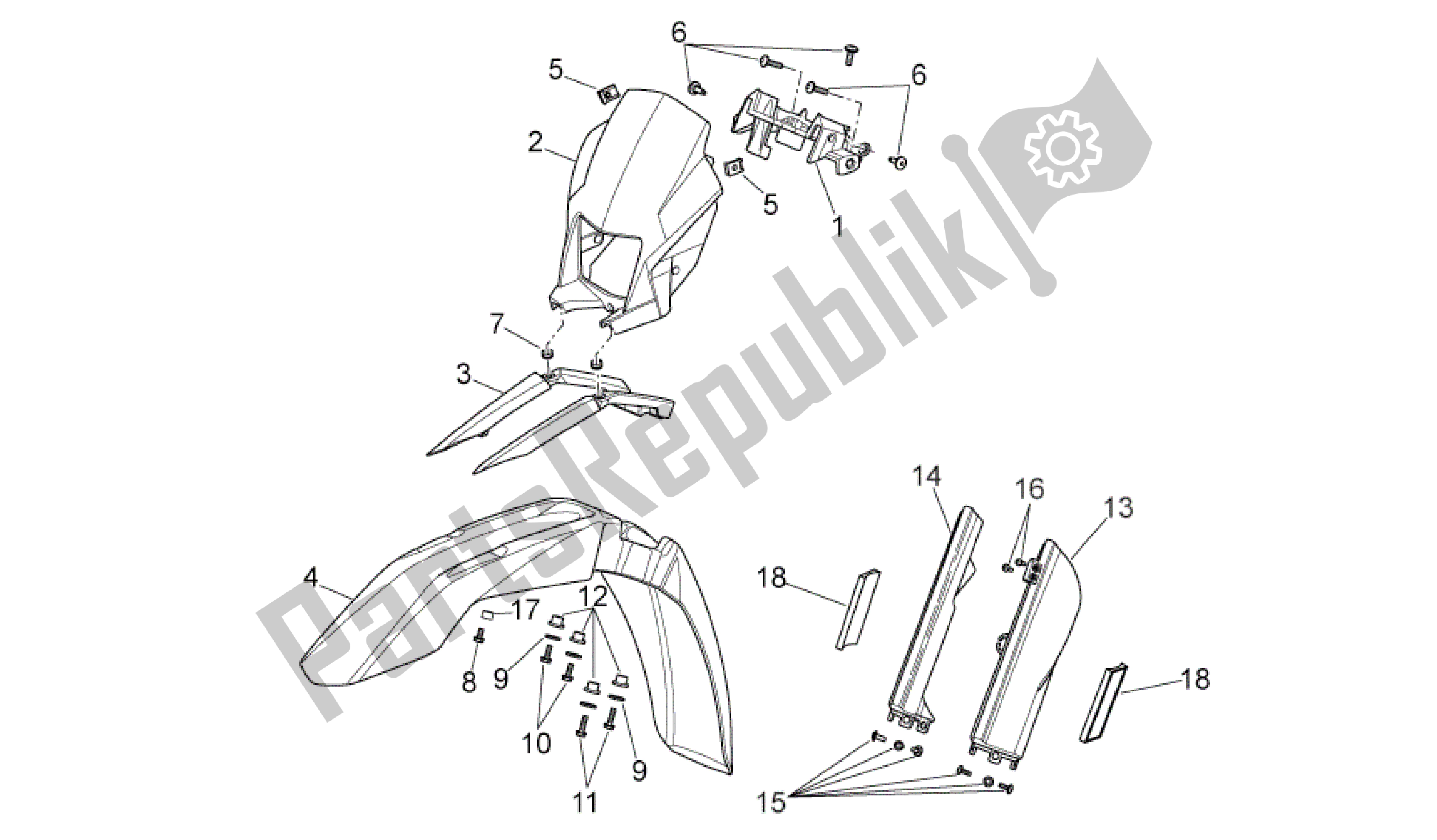 All parts for the Front Body I of the Aprilia SXV 550 2009 - 2011