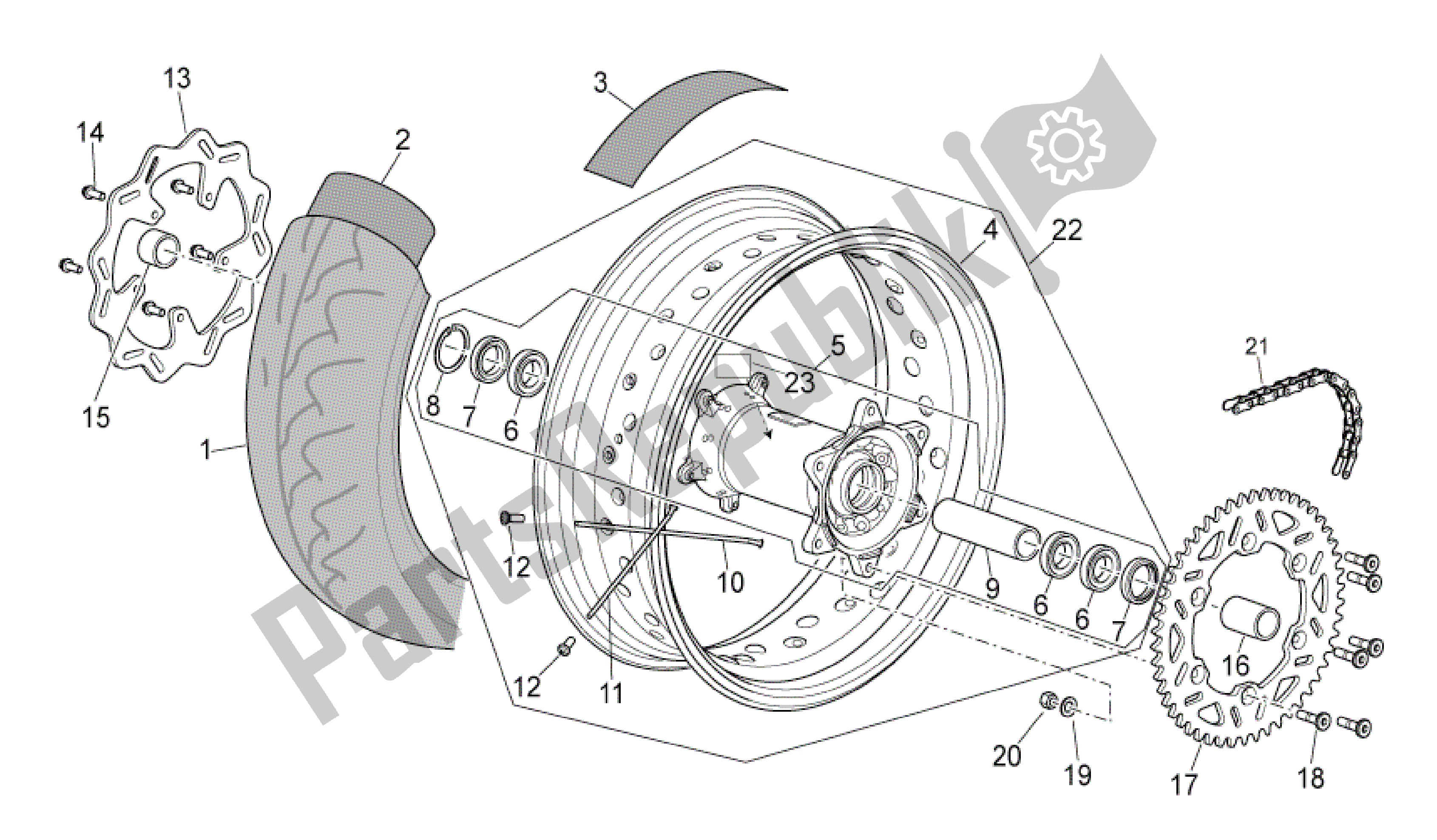 Toutes les pièces pour le Roue Arrière du Aprilia SXV 550 2009 - 2011