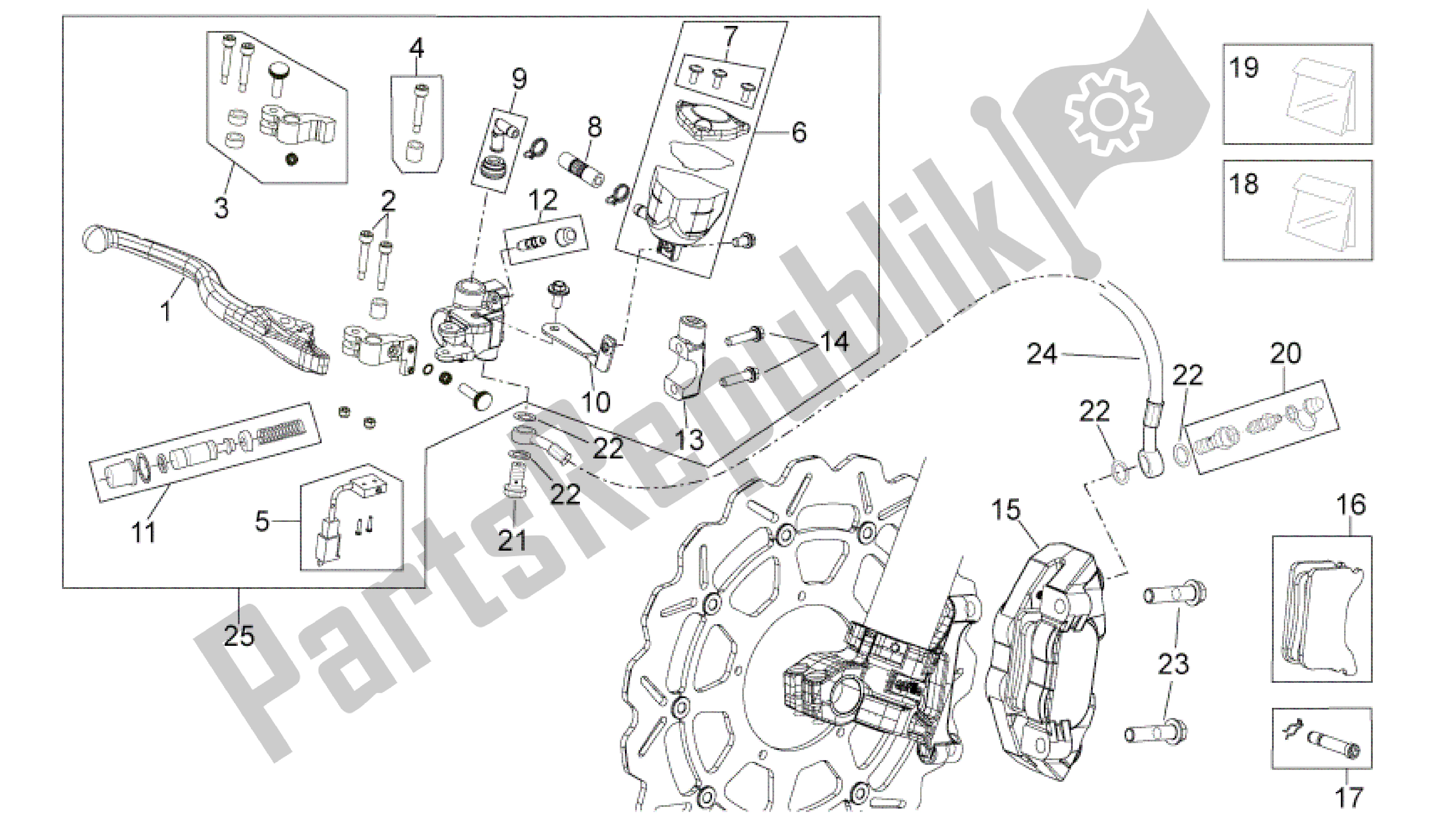 Alle onderdelen voor de Voorremsysteem van de Aprilia SXV 550 2009 - 2011