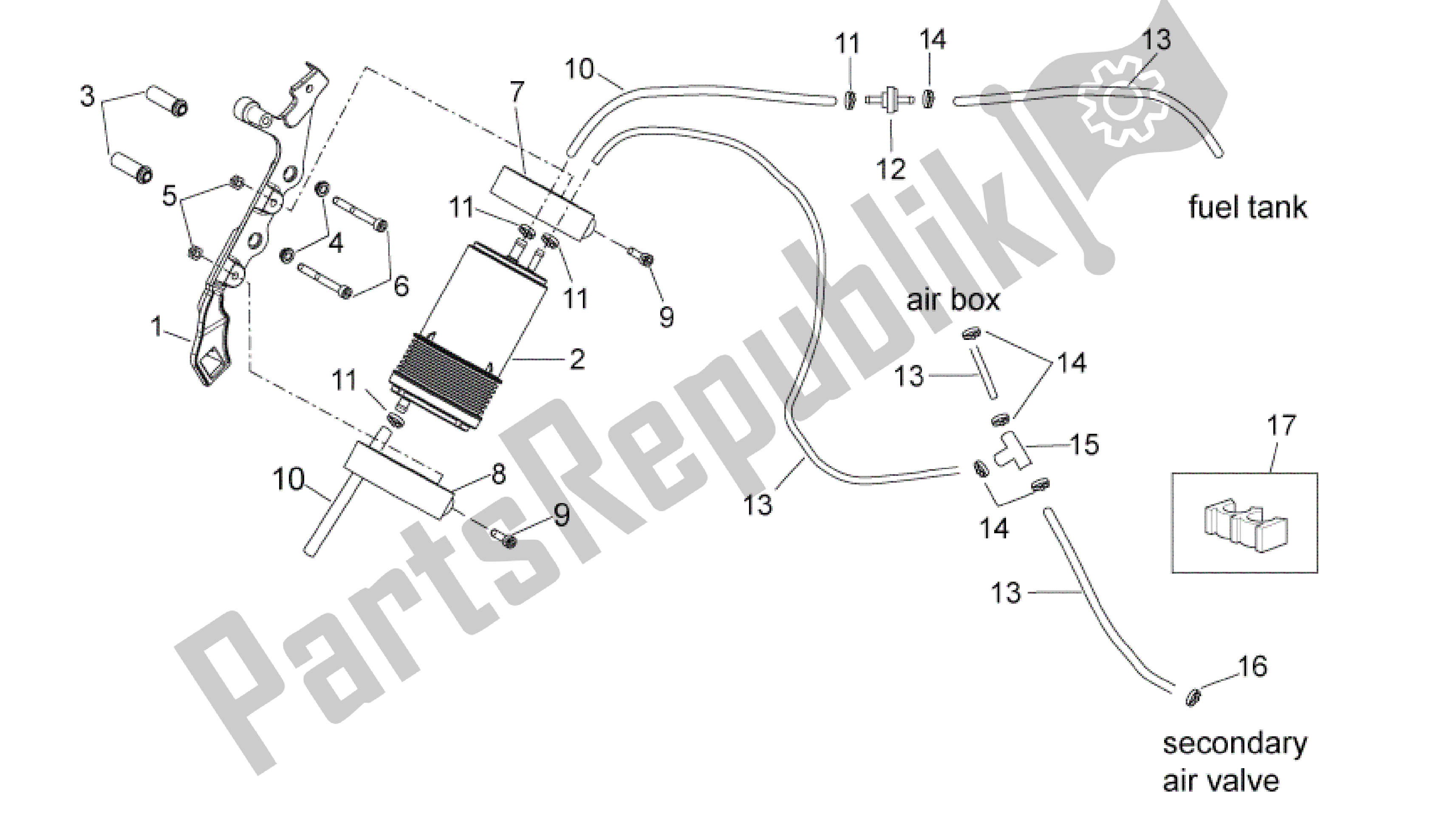 All parts for the Fuel Vapour Recover System of the Aprilia SXV 550 2009 - 2011