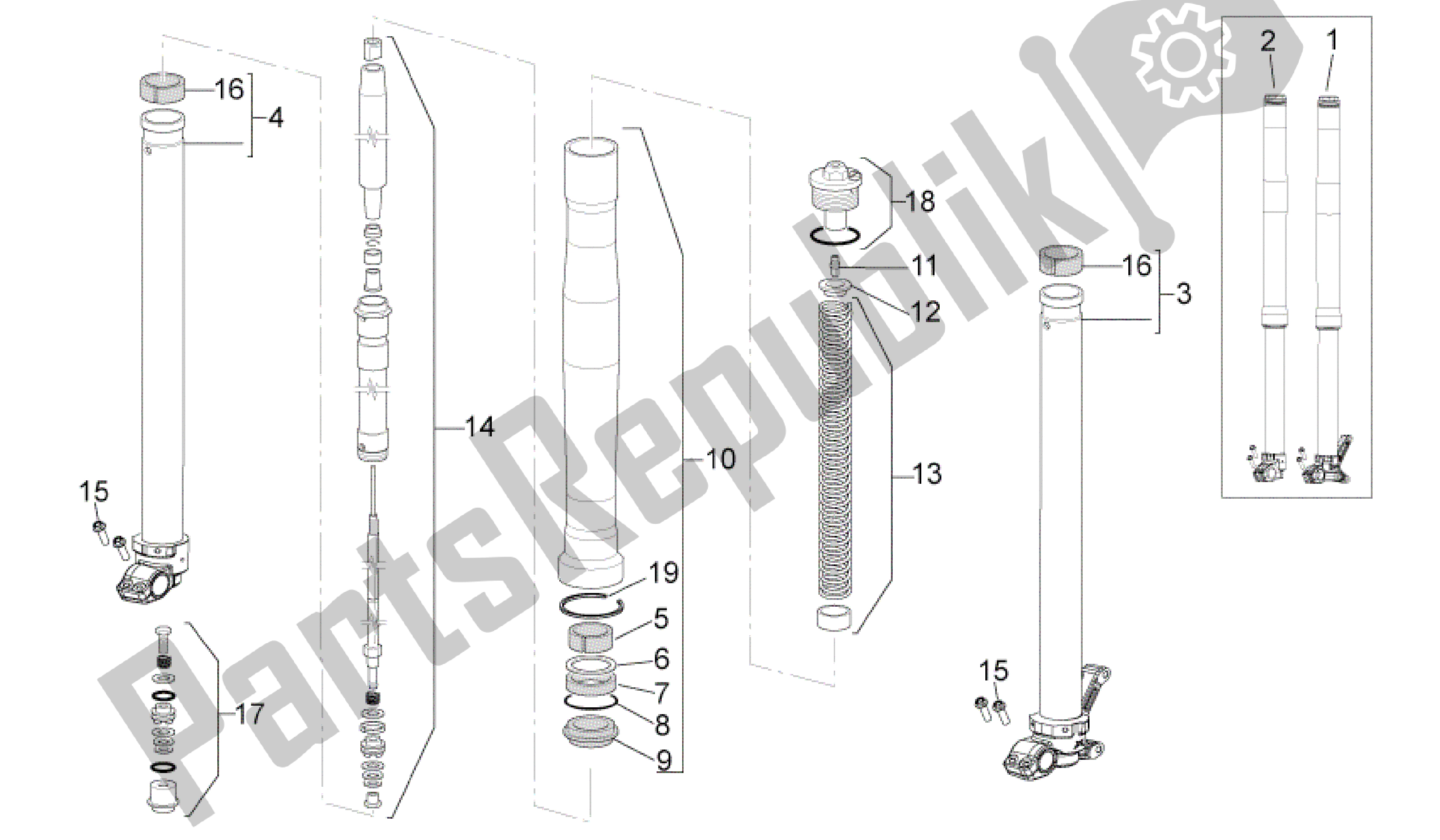 Alle onderdelen voor de Voorvork van de Aprilia MXV 450 2008 - 2010