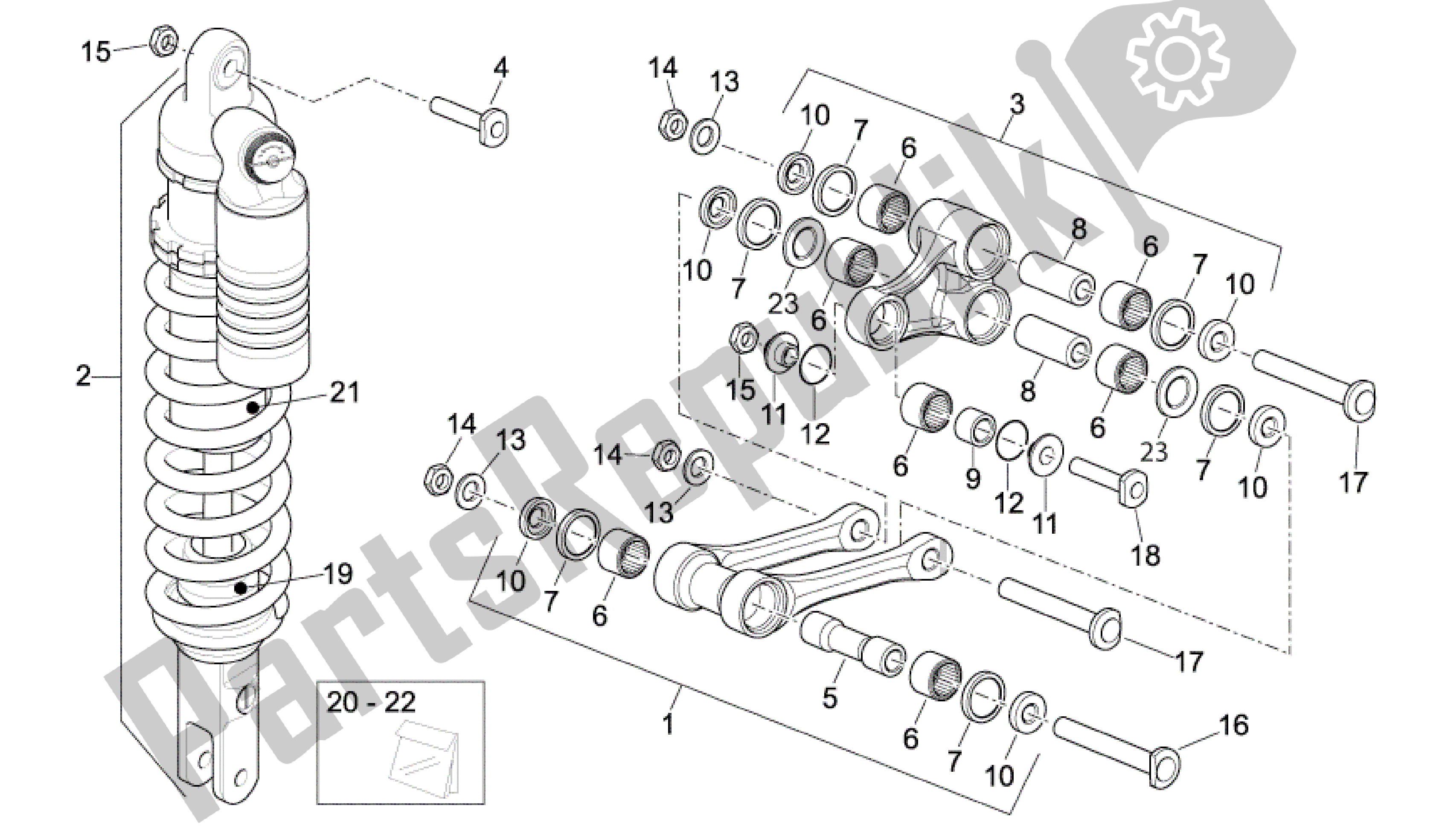 All parts for the Rear Shock Absorber of the Aprilia MXV 450 2008 - 2010