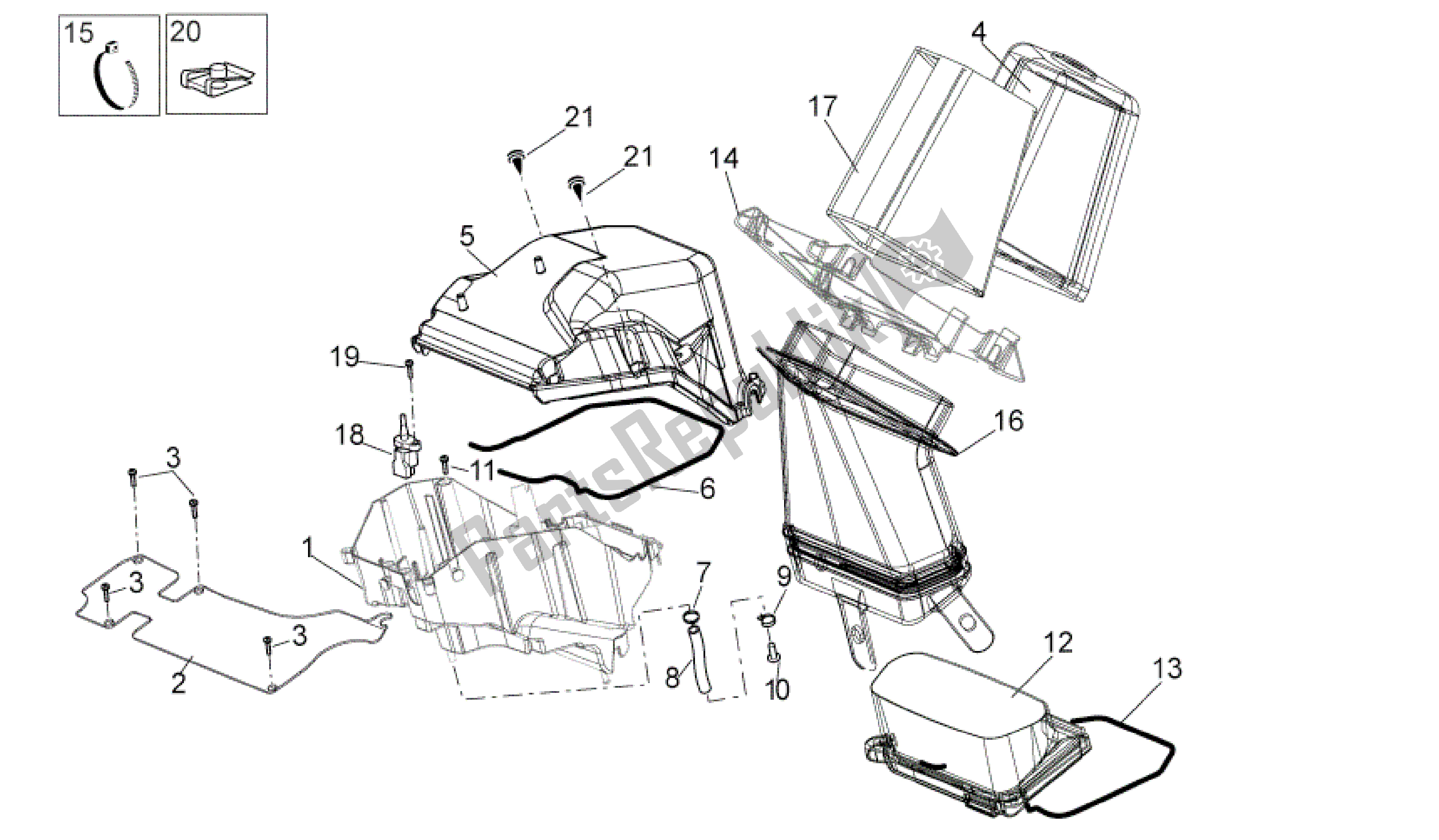 Todas as partes de Caixa De Ar do Aprilia MXV 450 2008 - 2010