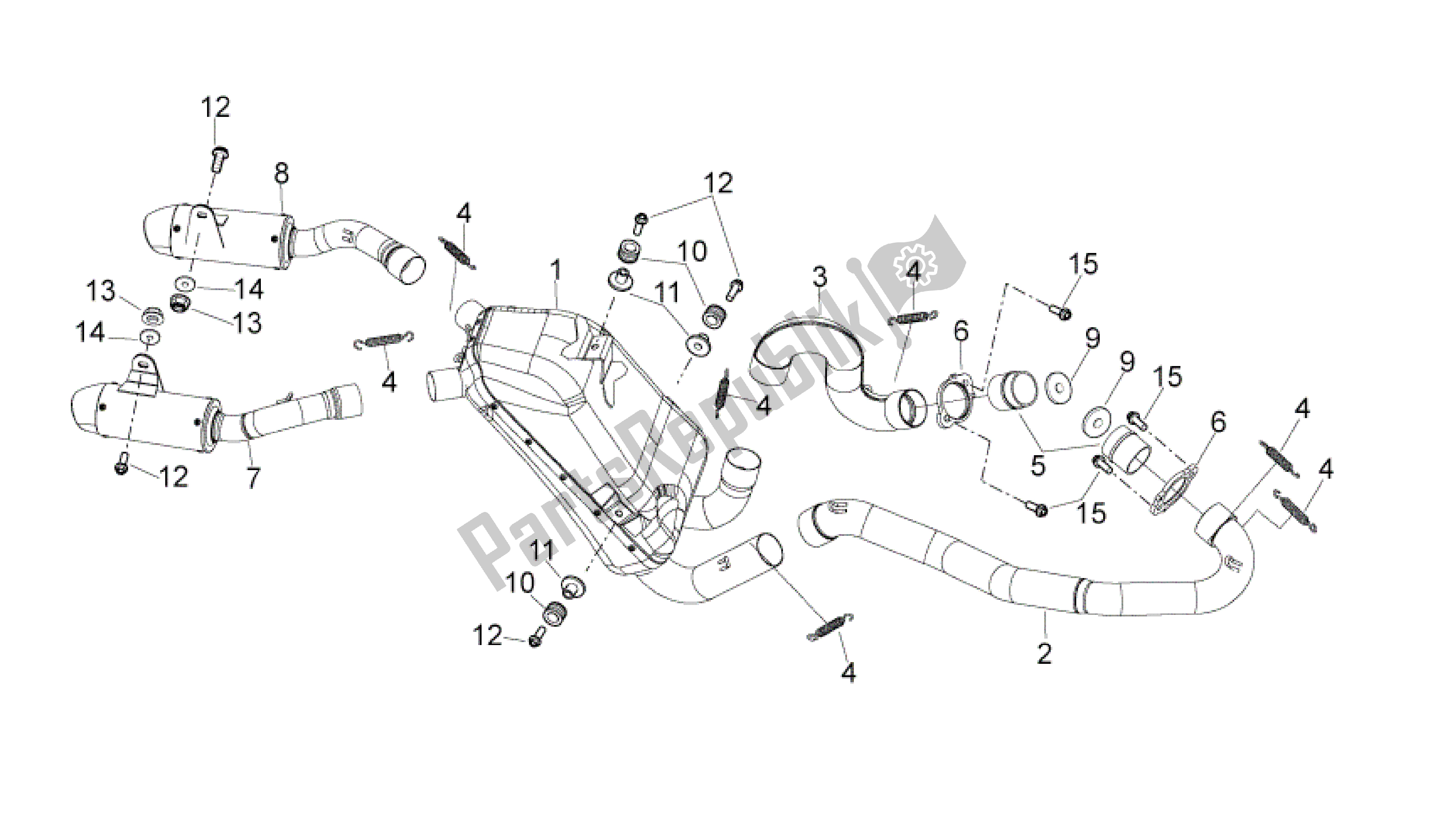 All parts for the Exhaust Unit of the Aprilia MXV 450 2008 - 2010