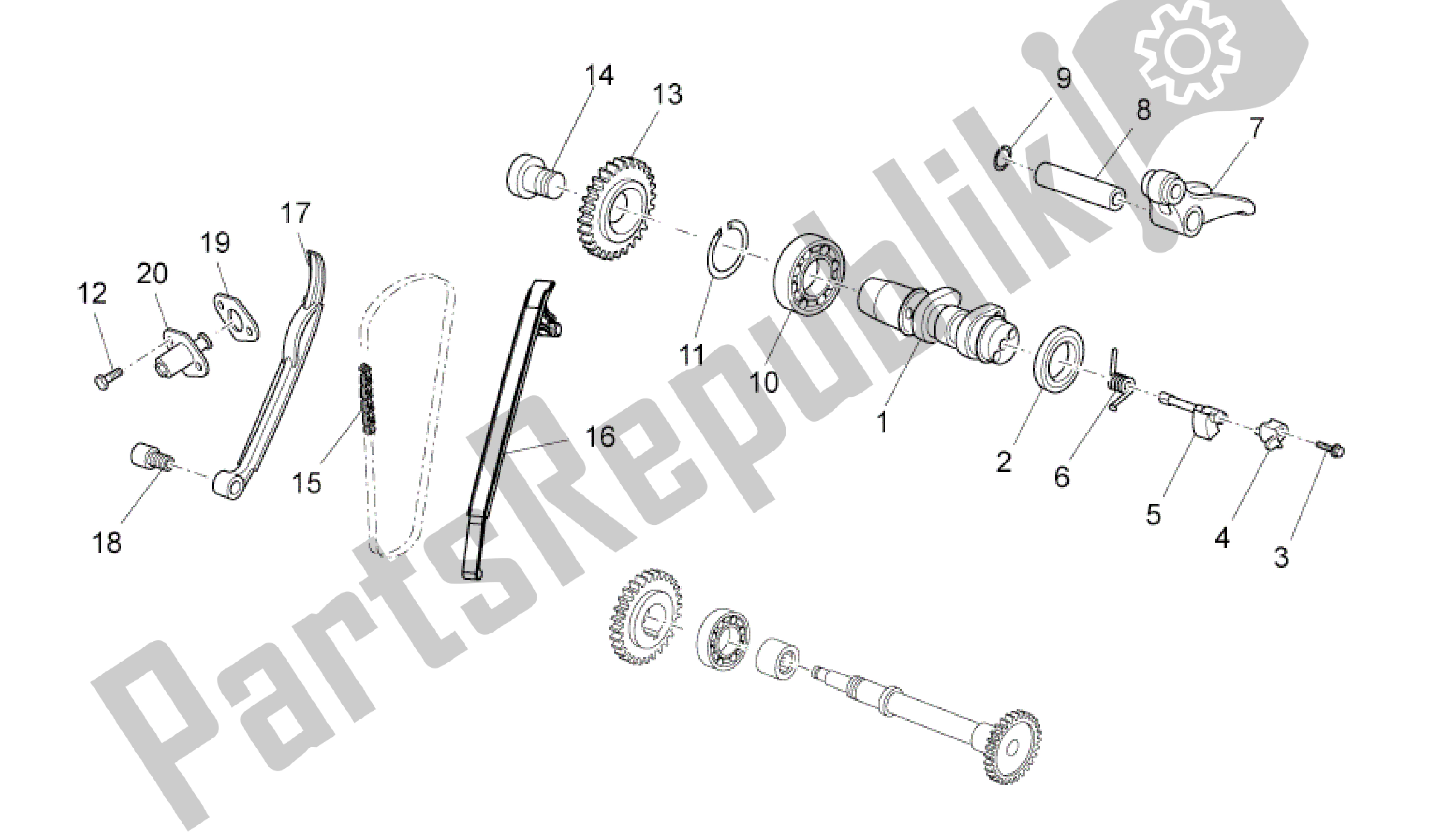 Tutte le parti per il Sistema Di Fasatura Del Cilindro Posteriore del Aprilia MXV 450 2008 - 2010