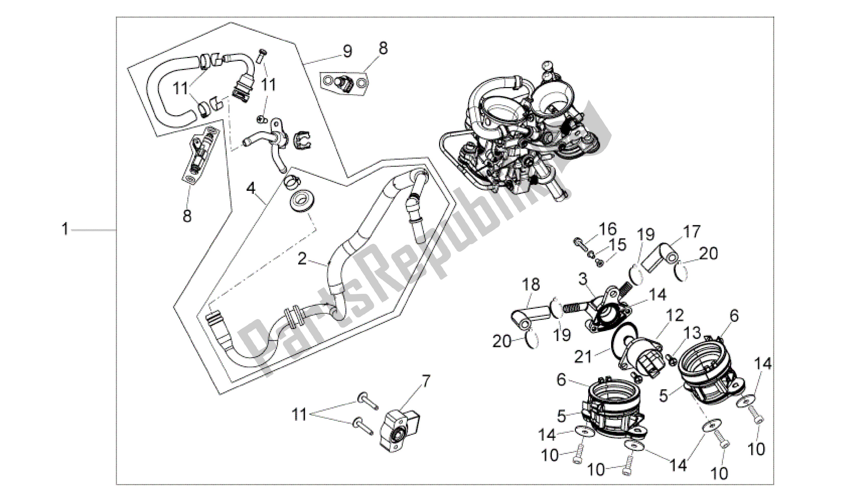 All parts for the Throttle Body of the Aprilia MXV 450 2008 - 2010