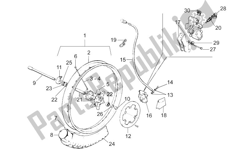 Todas as partes de Roda Da Frente do Aprilia RX 125 ENG 122 CC 1995