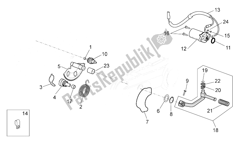 All parts for the Kick-start Gear/starter Motor of the Aprilia Scarabeo 100 4T E3 NET 2010