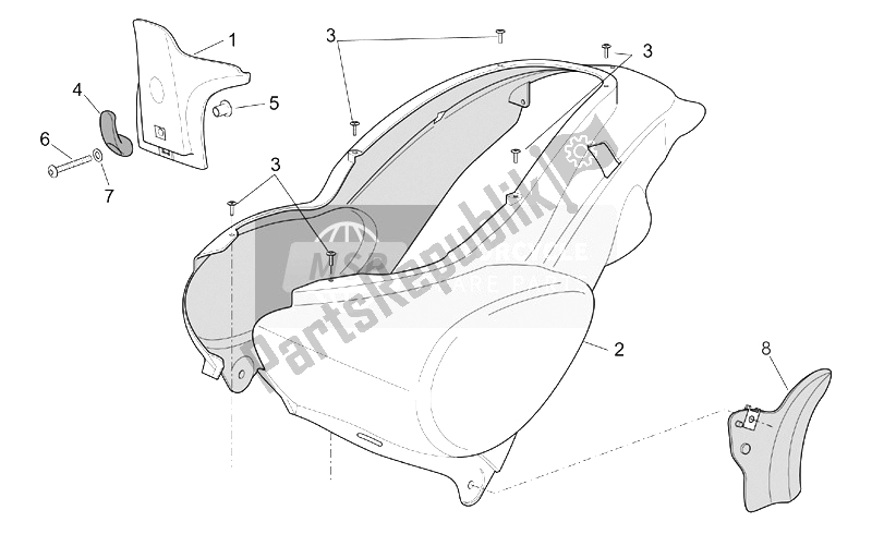 All parts for the Rear Body I of the Aprilia Scarabeo 50 Ditech 2001