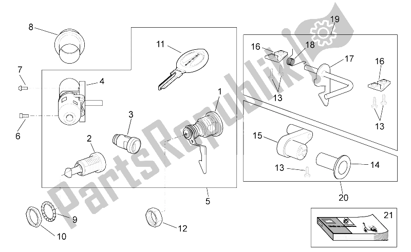 Alle Teile für das Decal - Lock Hardware Kit des Aprilia Scarabeo 50 4T 4V NET 2010