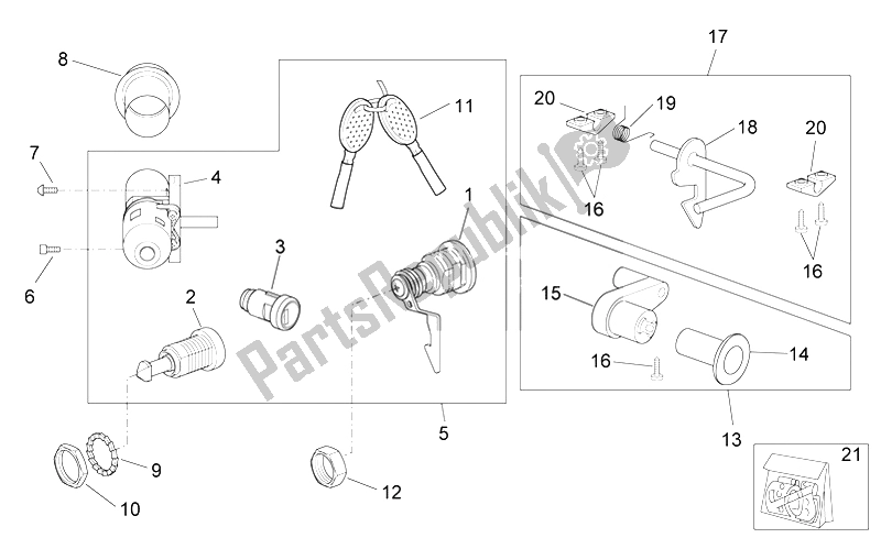 All parts for the Decal - Lock Hardware Kit of the Aprilia Scarabeo 100 4T E3 2006