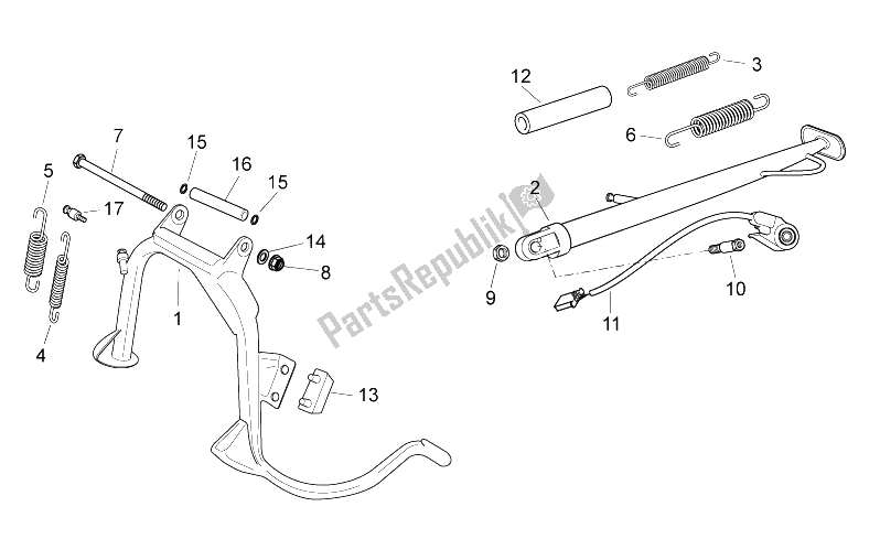 All parts for the Central Stand of the Aprilia Atlantic 125 E3 2010