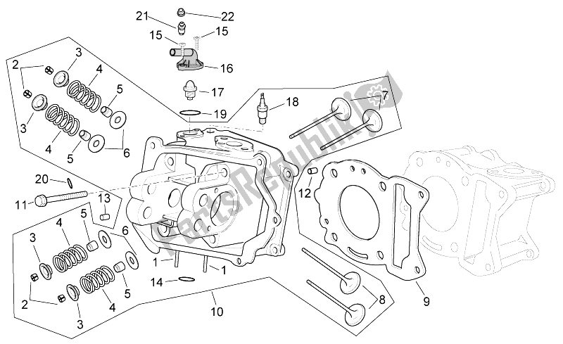 All parts for the Cylinder Head of the Aprilia Sport City Cube 250 300 IE E3 2008