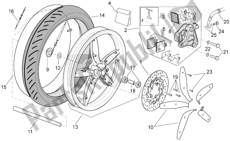 All parts for the Front Wheel of the Aprilia Scarabeo 50 Ditech 2001