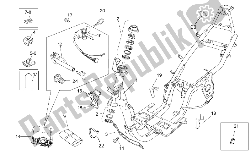 All parts for the Frame of the Aprilia Rally 50 H2O 1996