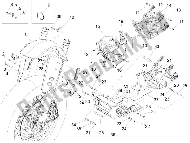 All parts for the Front Mudguard-pillar of the Aprilia Caponord 1200 Rally 2015