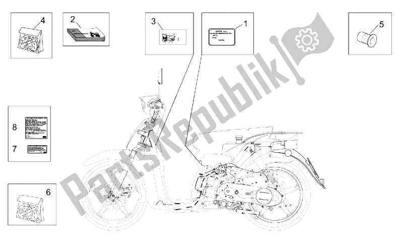 All parts for the Decal Op. Handbooks And Plate Set of the Aprilia Scarabeo 50 4T 2V E2 2002