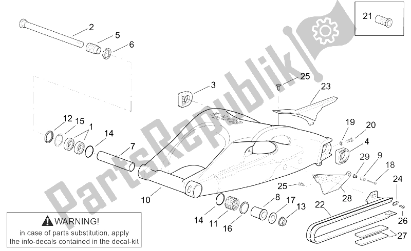 All parts for the Swing Arm of the Aprilia RSV Mille 1000 2001