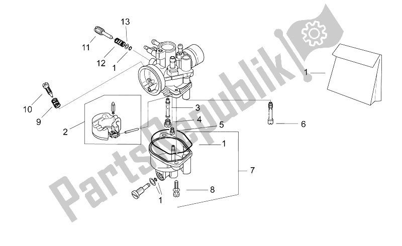 All parts for the Carburettor Ii of the Aprilia Sonic 50 H2O 1998