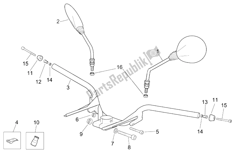 Toutes les pièces pour le Guidon du Aprilia Scarabeo 125 200 E3 ENG Piaggio 2006