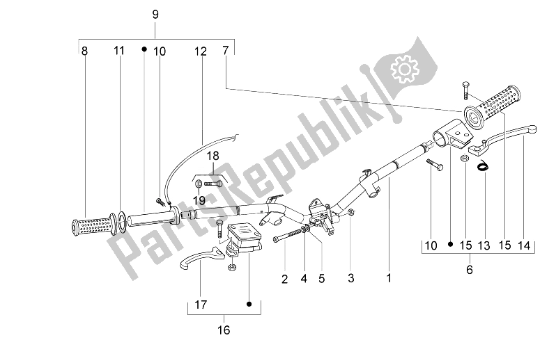 Todas as partes de Guidão do Aprilia Sport City ONE 50 2T 2V E3 2008