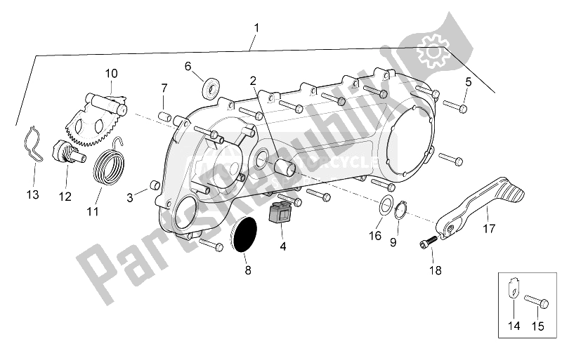 All parts for the Transmission Cover of the Aprilia Scarabeo 50 2T E2 ENG Piaggio 2005